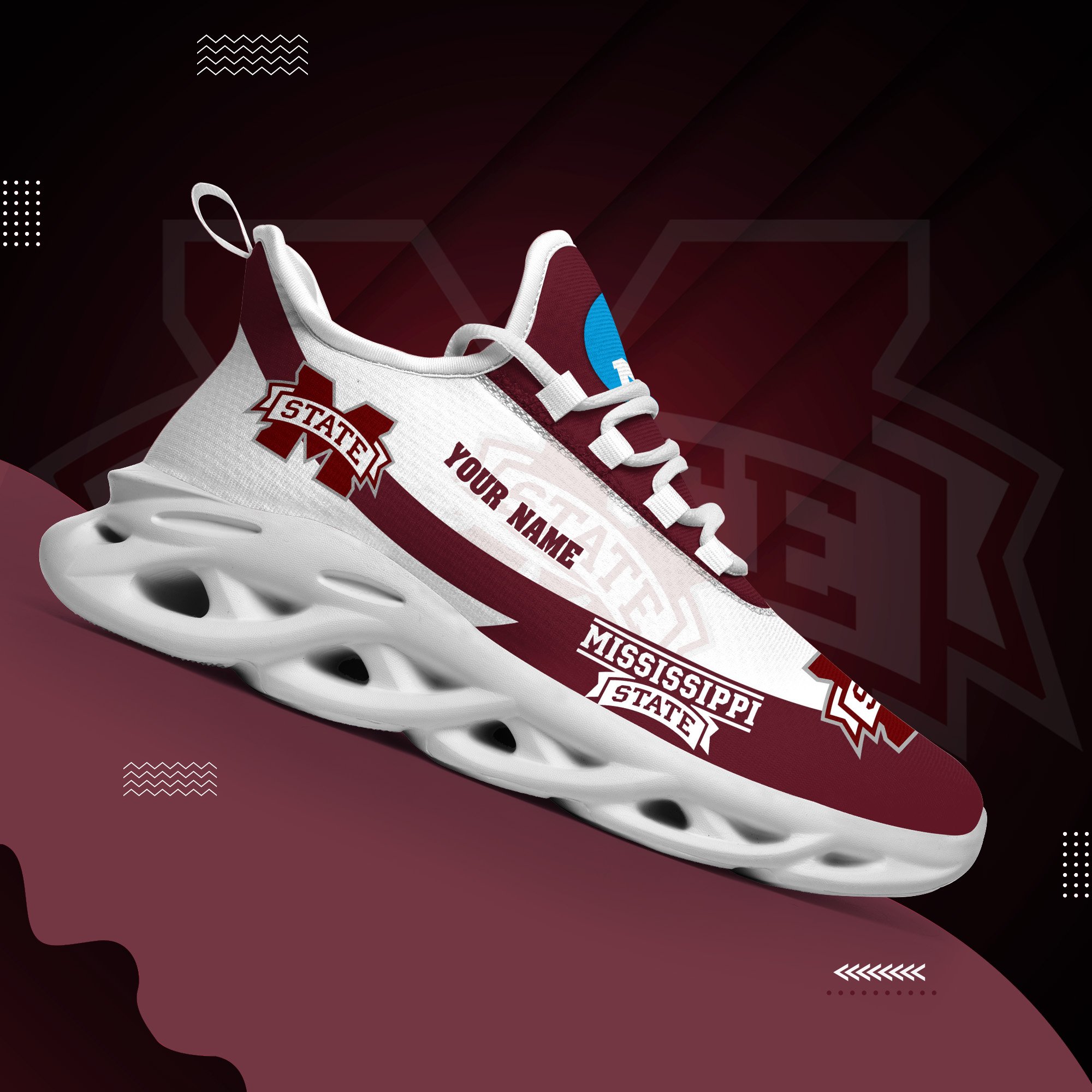 Mississippi State Bulldogs White Max Soul Shoes 2026 Versions Custom Your Name, Sports Gift For Fan PH019