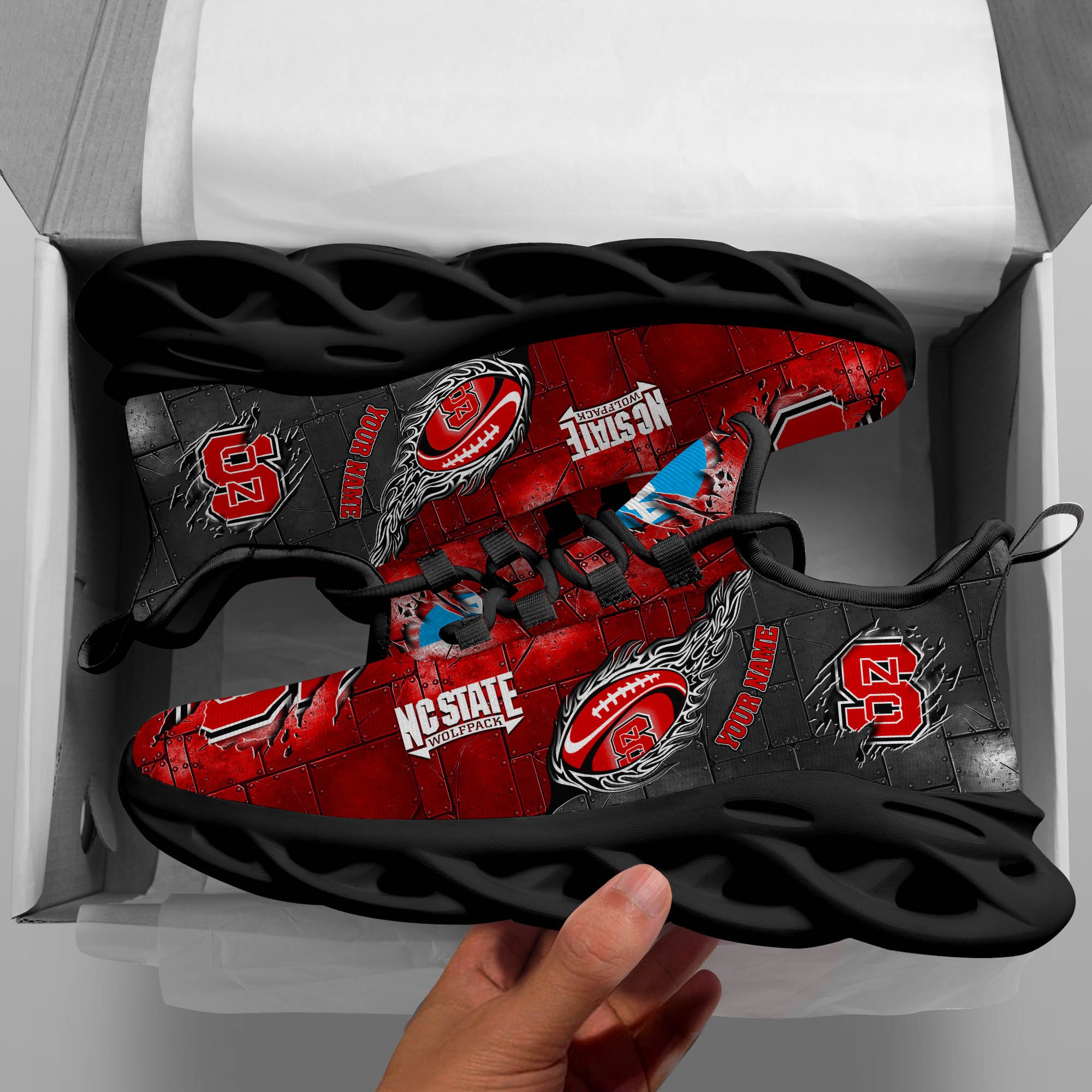 NC State Wolfpack Black Max Soul Shoes 2026 Versions, White Max Soul Shoes Custom Your Name PH879