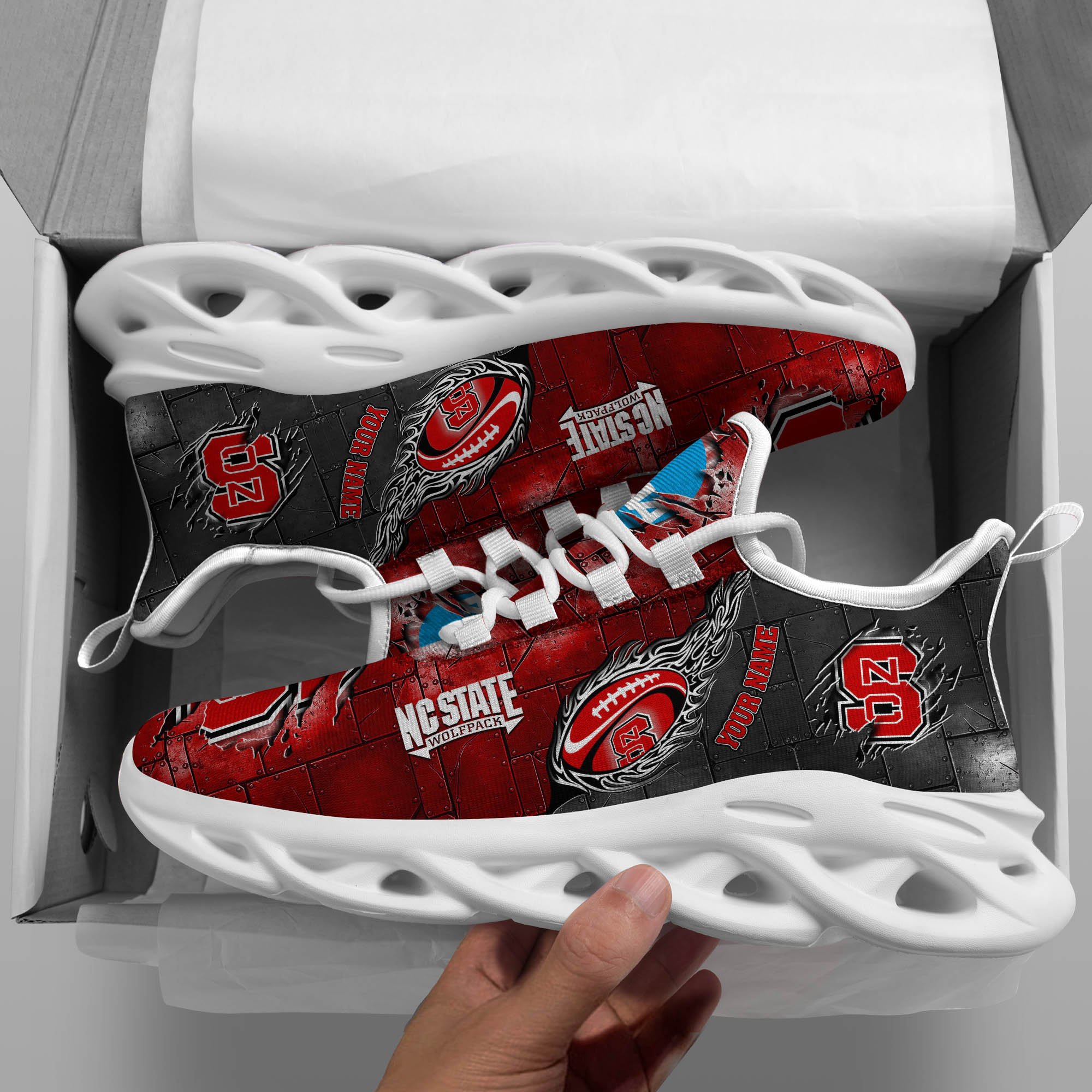 NC State Wolfpack Black Max Soul Shoes 2026 Versions, White Max Soul Shoes Custom Your Name PH879