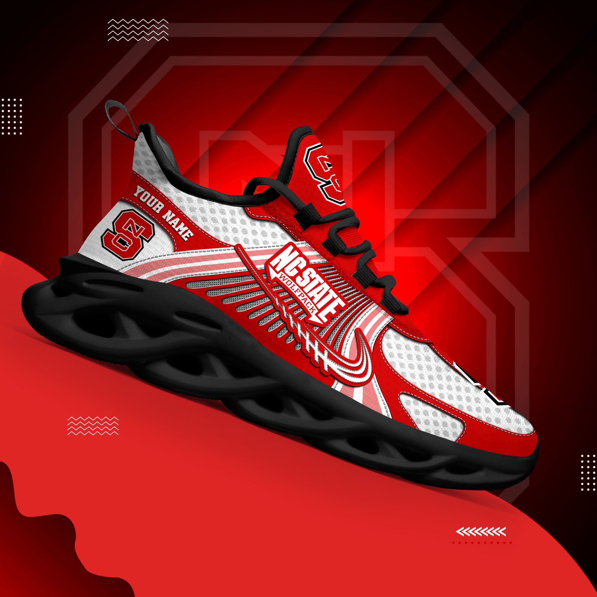 NC State Wolfpack Clunky Sneakers Custom Your Name, Sport Sneakers, Sport Gifts For Fan, Gifts For Him