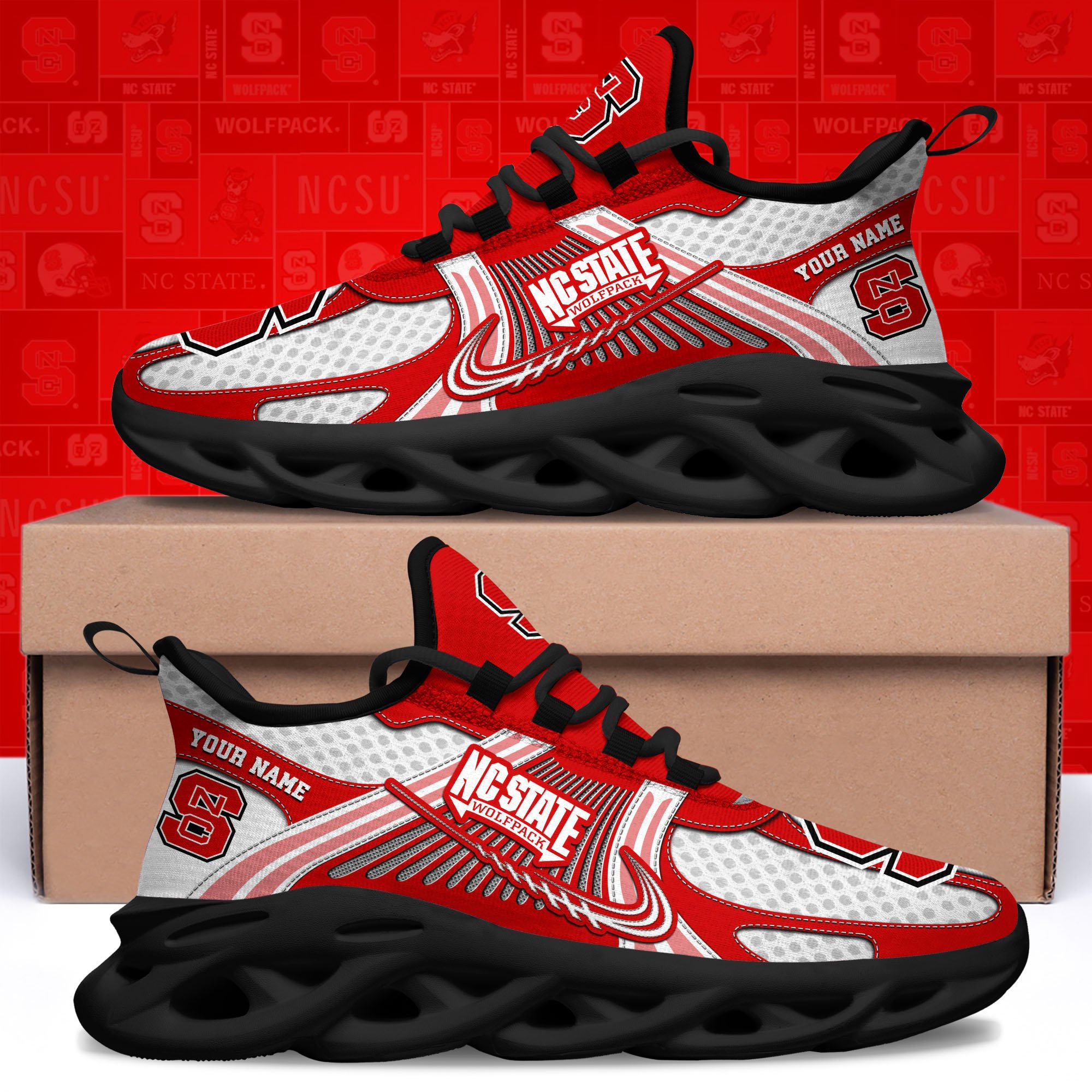NC State Wolfpack Clunky Sneakers Custom Your Name, Sport Sneakers, Sport Gifts For Fan, Gifts For Him