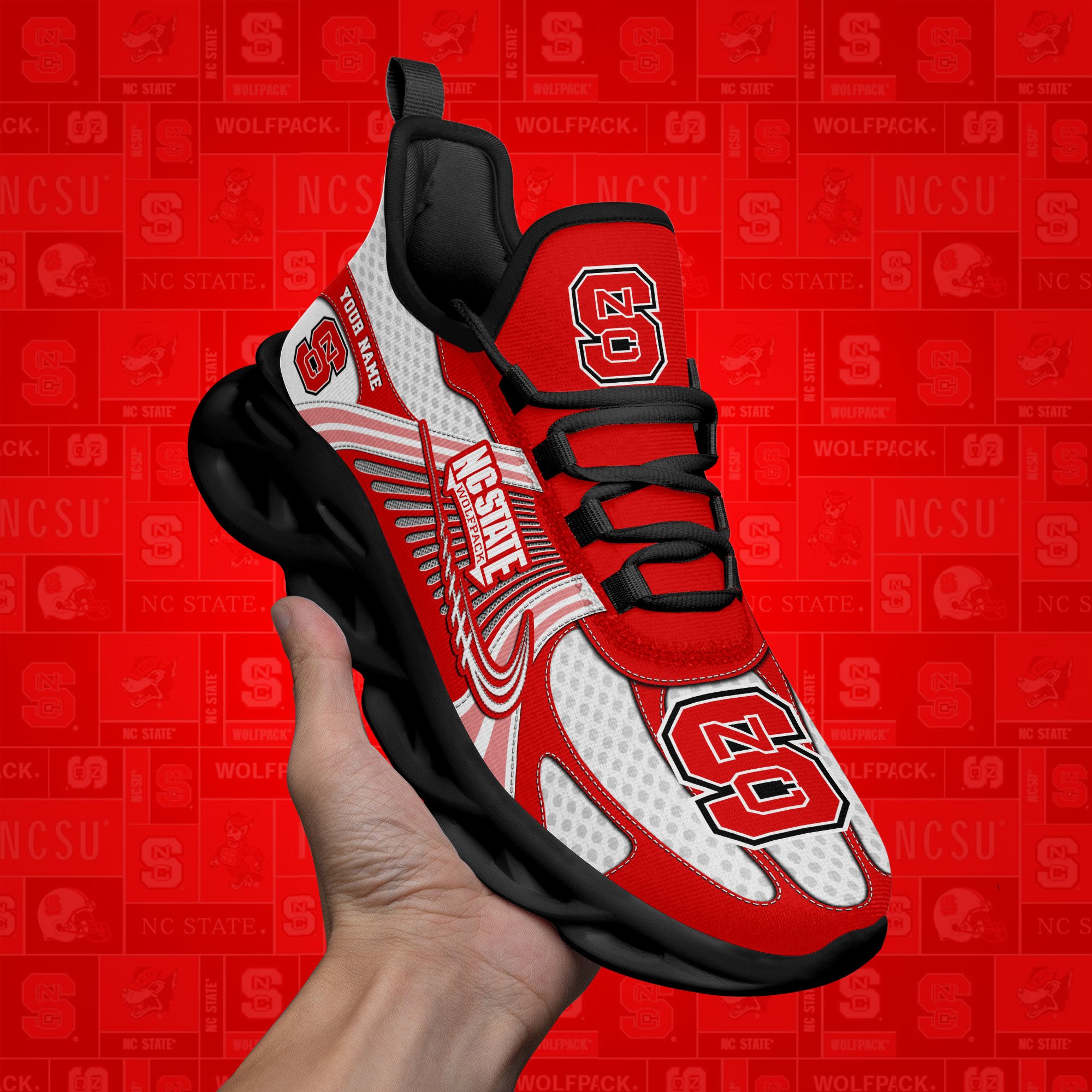 NC State Wolfpack Clunky Sneakers Custom Your Name, Sport Sneakers, Sport Gifts For Fan, Gifts For Him