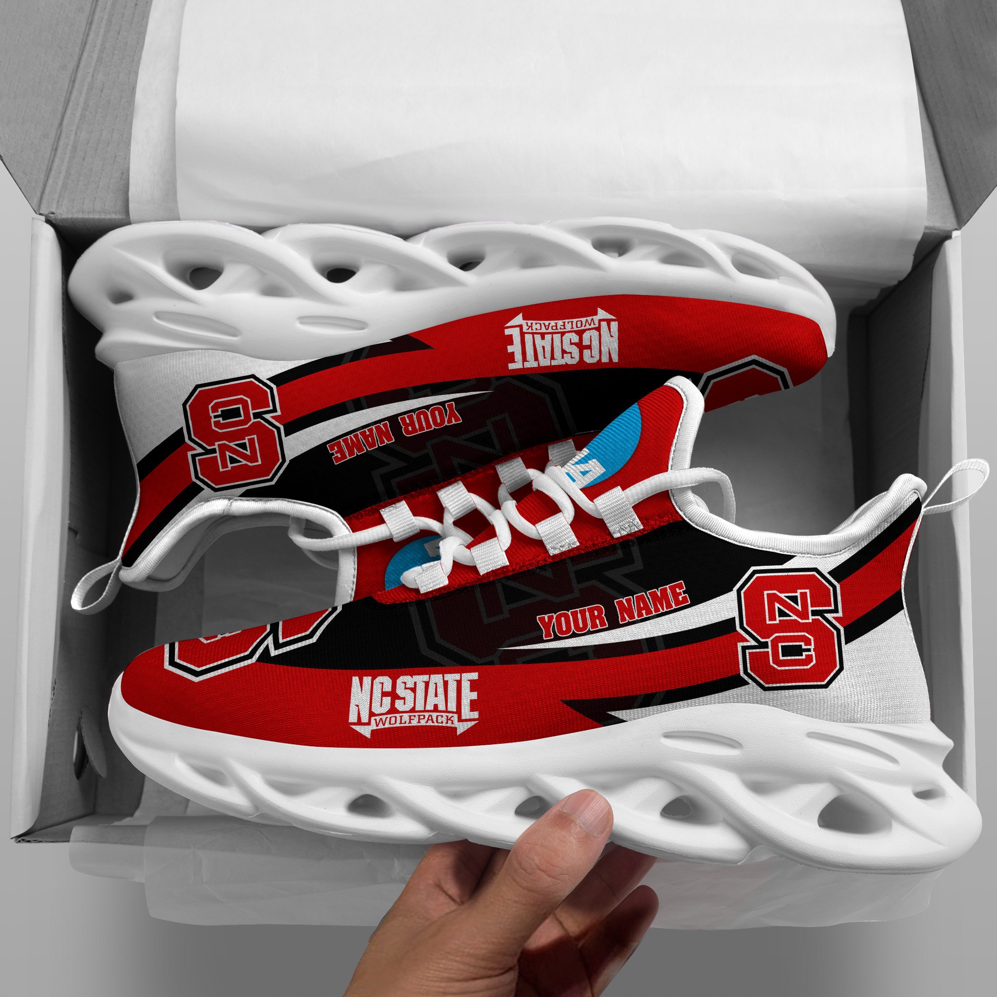 NC State Wolfpack White Max Soul Shoes 2026 Versions Custom Your Name, Sports Gift For Fan PH019