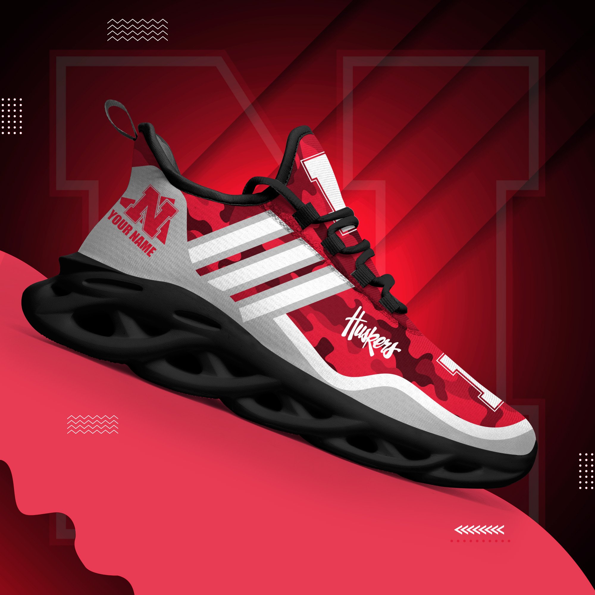 Nebraska Cornhuskers Black Max Soul Shoes 2026 Versions Custom Name 466
