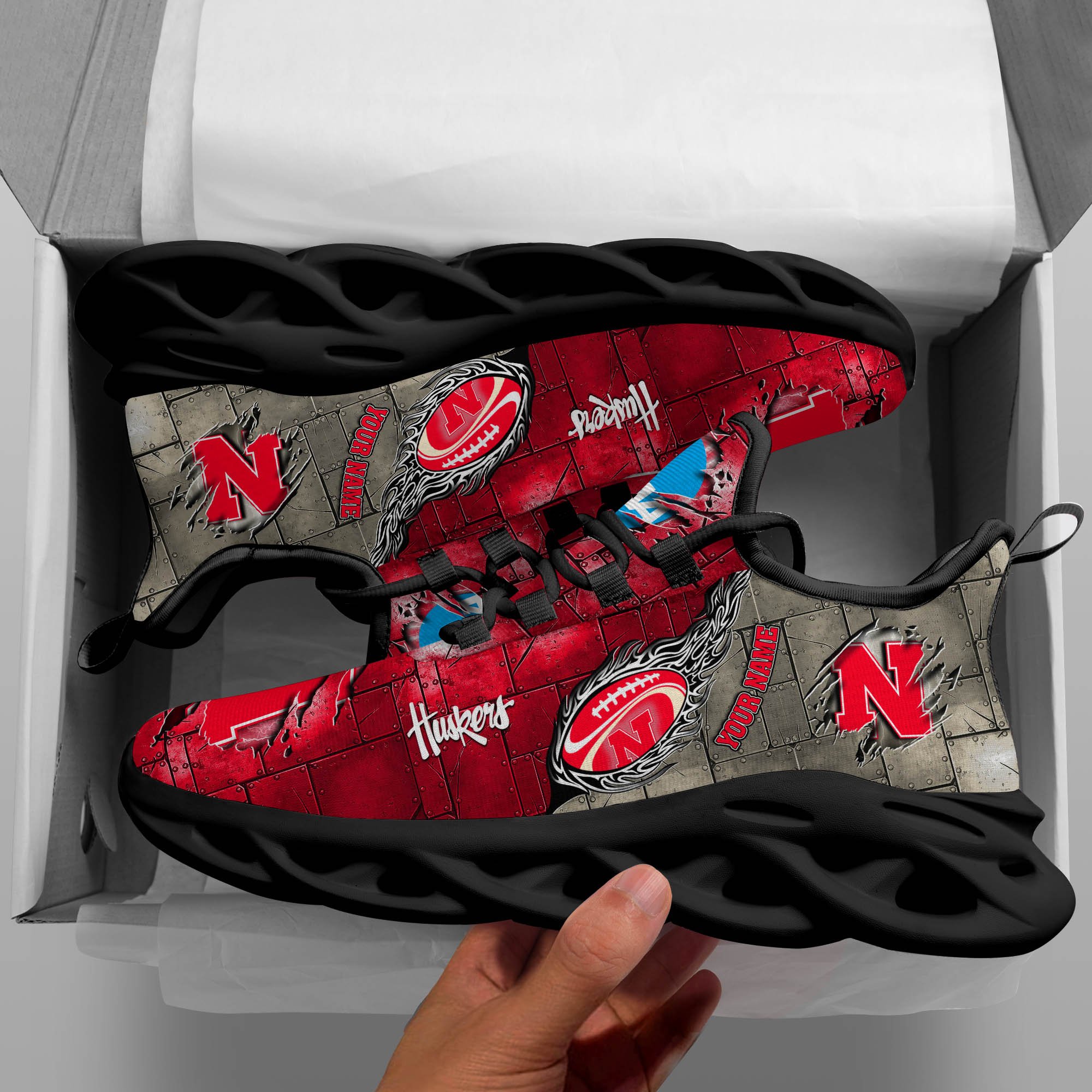 Nebraska Cornhuskers Black Max Soul Shoes 2026 Versions, White Max Soul Shoes Custom Your Name PH879