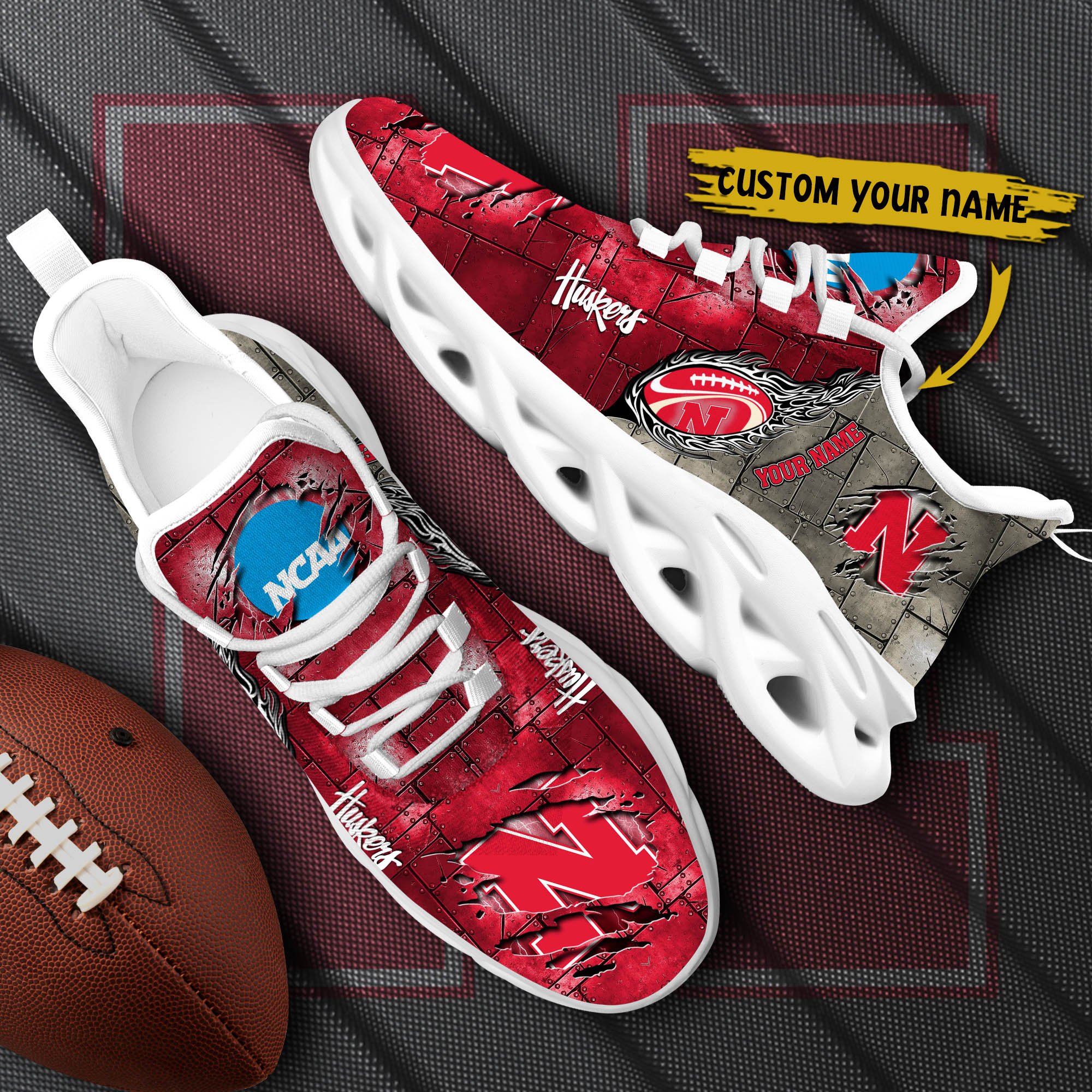 Nebraska Cornhuskers Black Max Soul Shoes 2026 Versions, White Max Soul Shoes Custom Your Name PH879