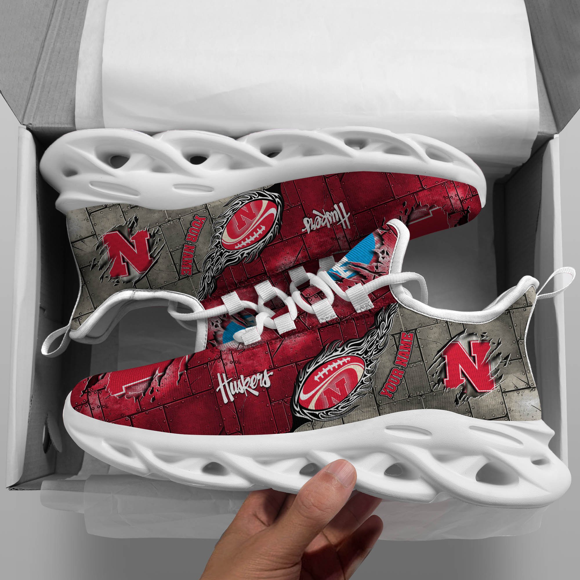 Nebraska Cornhuskers Black Max Soul Shoes 2026 Versions, White Max Soul Shoes Custom Your Name PH879