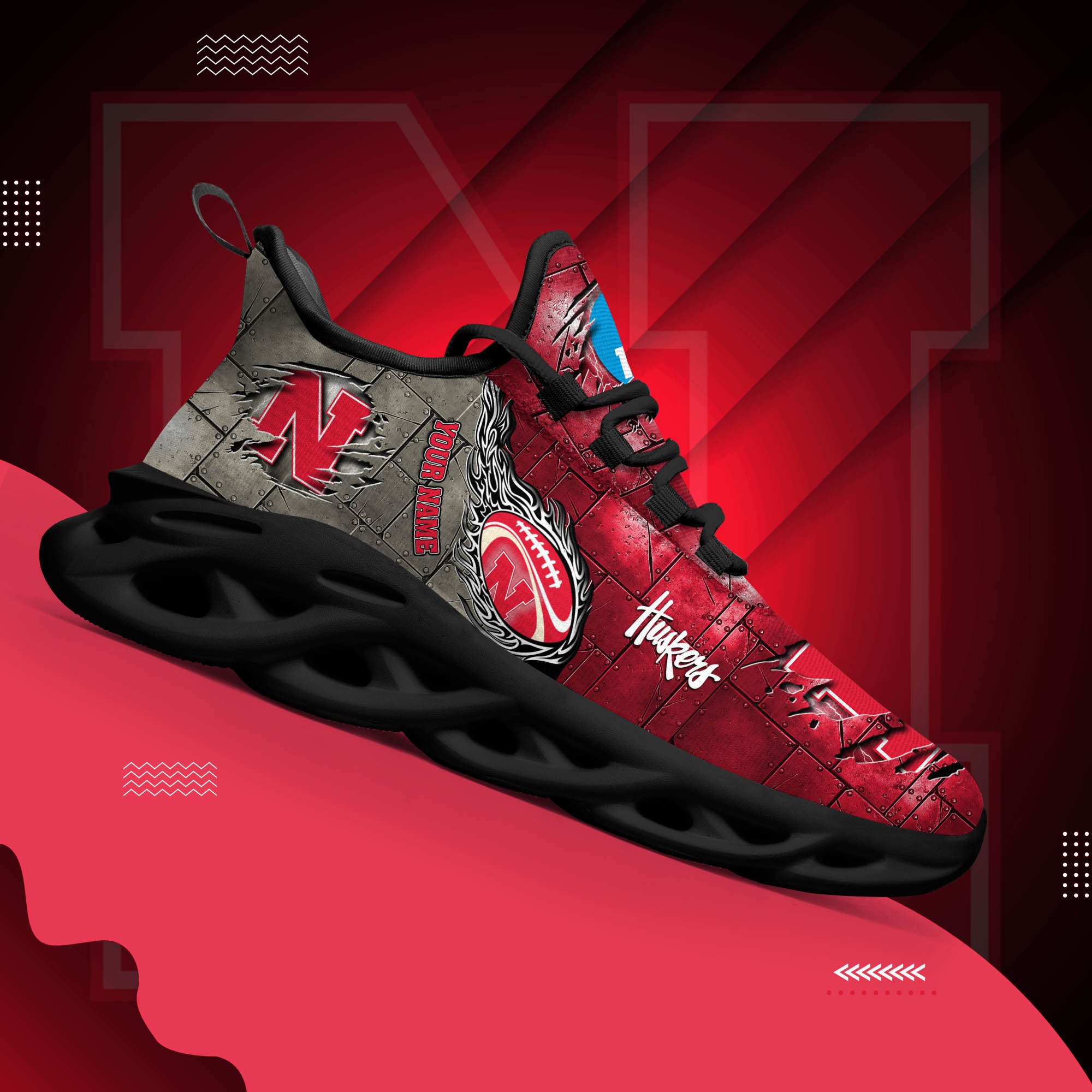 Nebraska Cornhuskers Black Max Soul Shoes 2026 Versions, White Max Soul Shoes Custom Your Name PH879