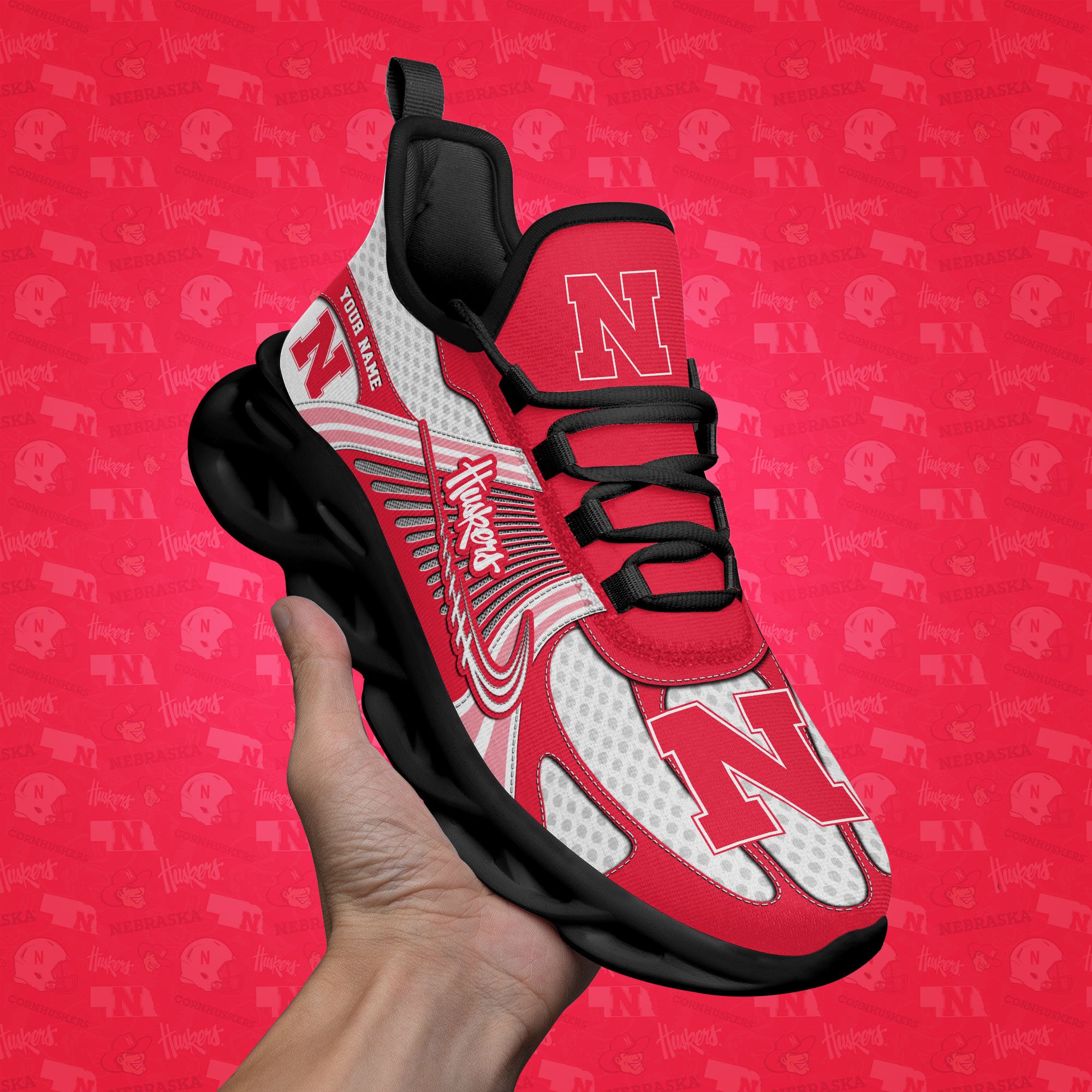 Nebraska Cornhuskers Clunky Sneakers Custom Your Name, Sport Sneakers, Sport Gifts For Fan, Gifts For Him