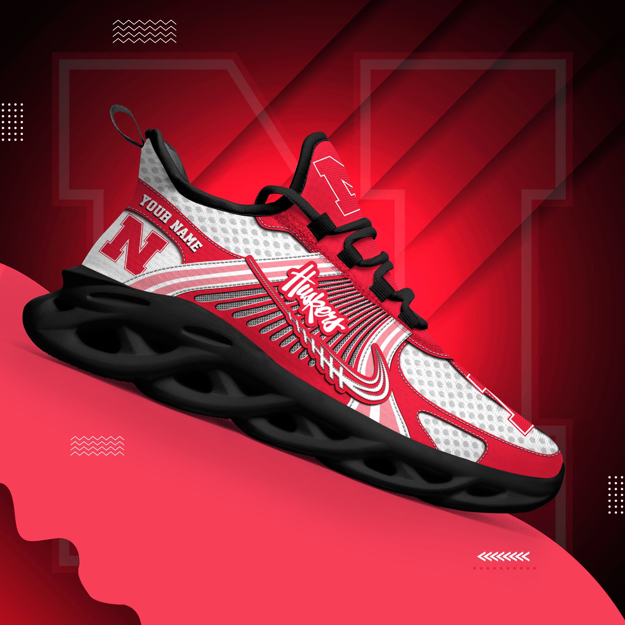 Nebraska Cornhuskers Clunky Sneakers Custom Your Name, Sport Sneakers, Sport Gifts For Fan, Gifts For Him