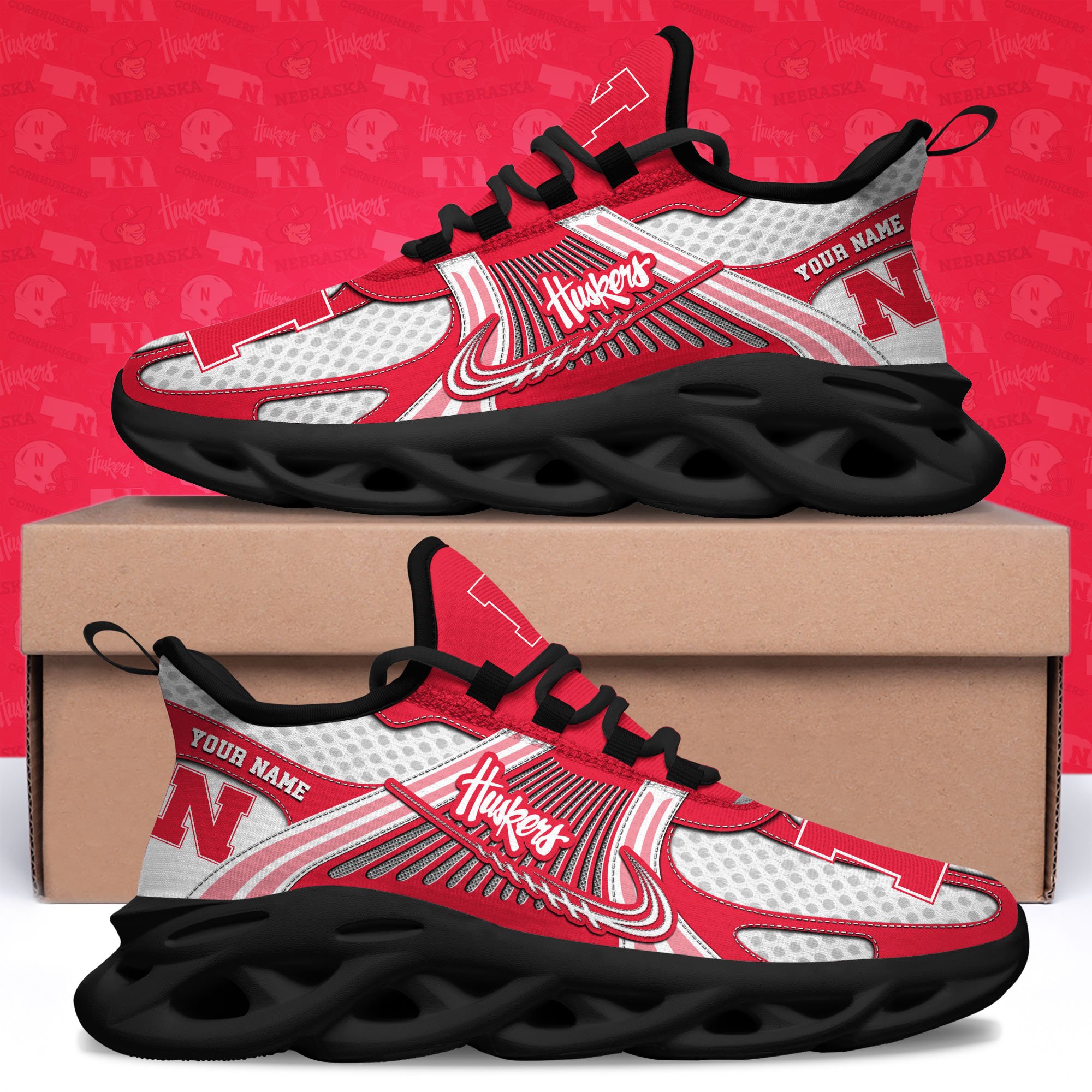 Nebraska Cornhuskers Clunky Sneakers Custom Your Name, Sport Sneakers, Sport Gifts For Fan, Gifts For Him