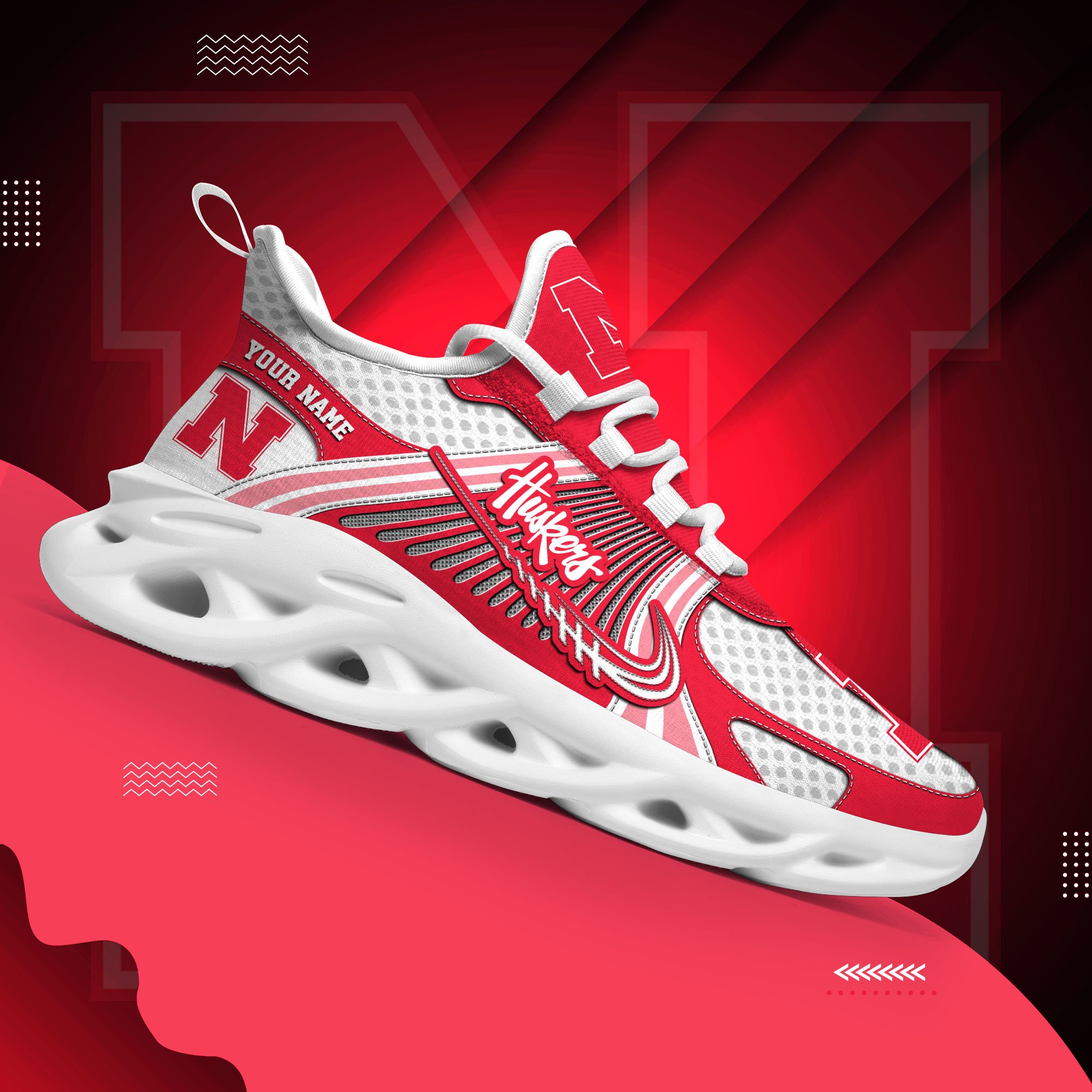 Nebraska Cornhuskers Clunky Sneakers Custom Your Name, Sport Sneakers, Sport Gifts For Fan, Gifts For Him