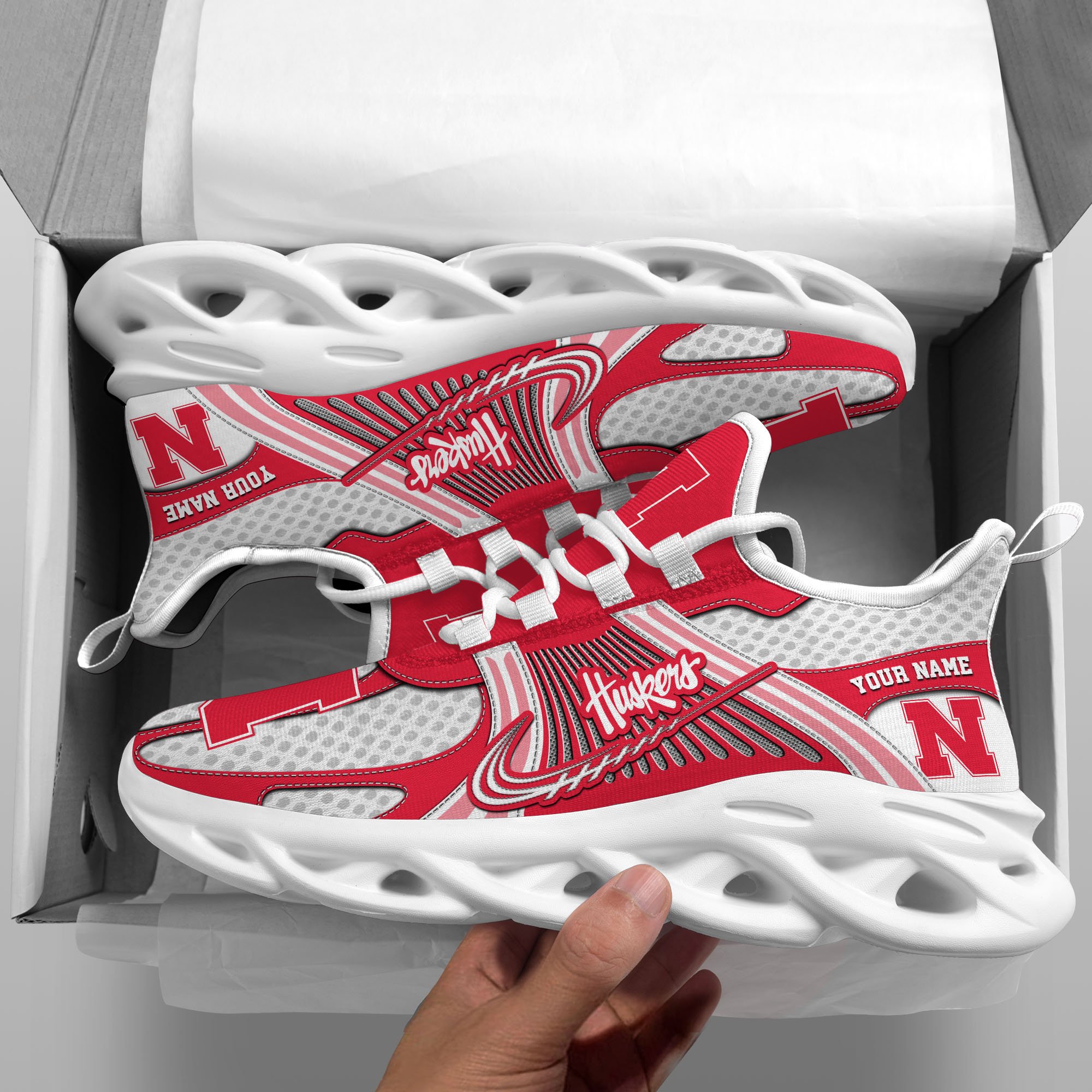 Nebraska Cornhuskers Clunky Sneakers Custom Your Name, Sport Sneakers, Sport Gifts For Fan, Gifts For Him