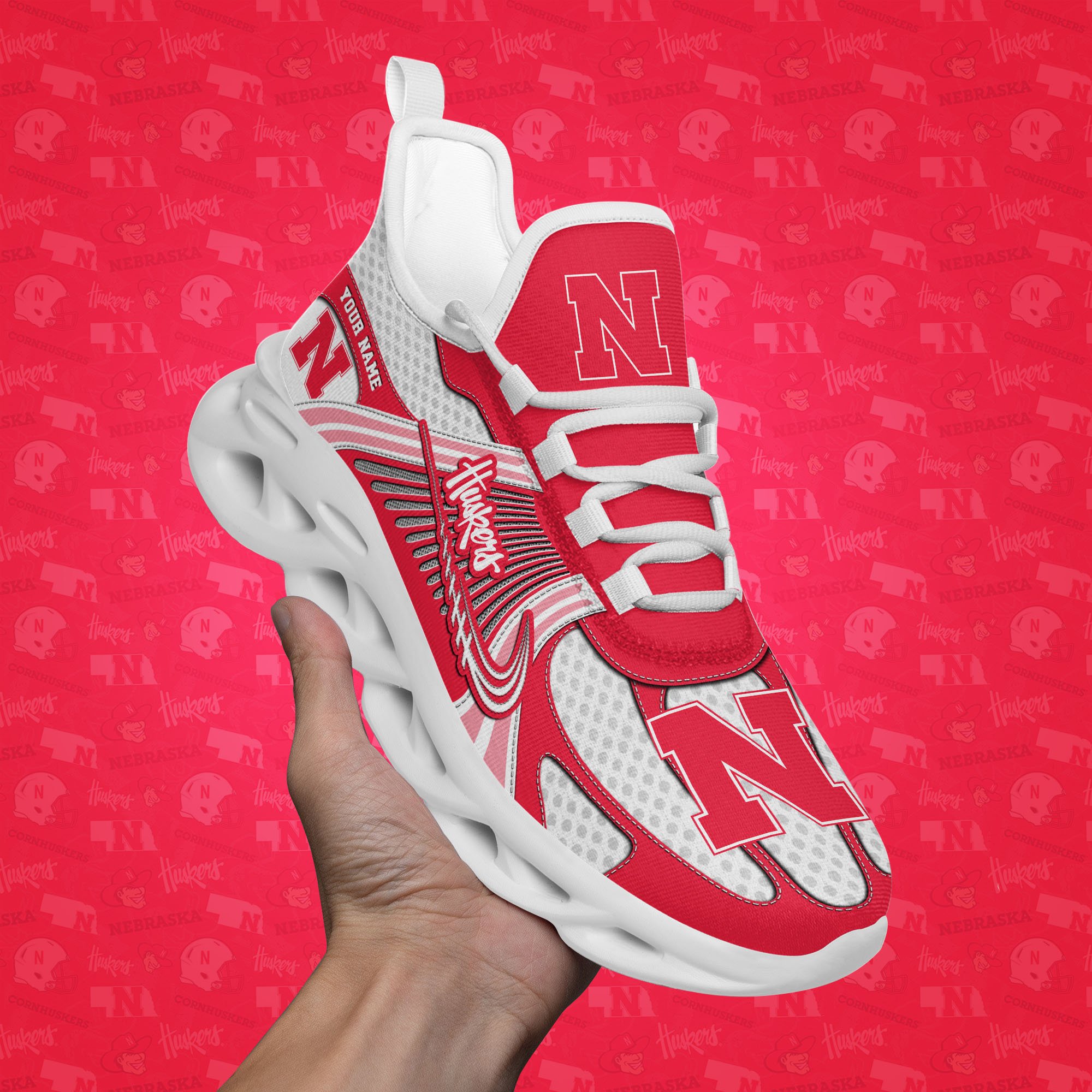 Nebraska Cornhuskers Clunky Sneakers Custom Your Name, Sport Sneakers, Sport Gifts For Fan, Gifts For Him