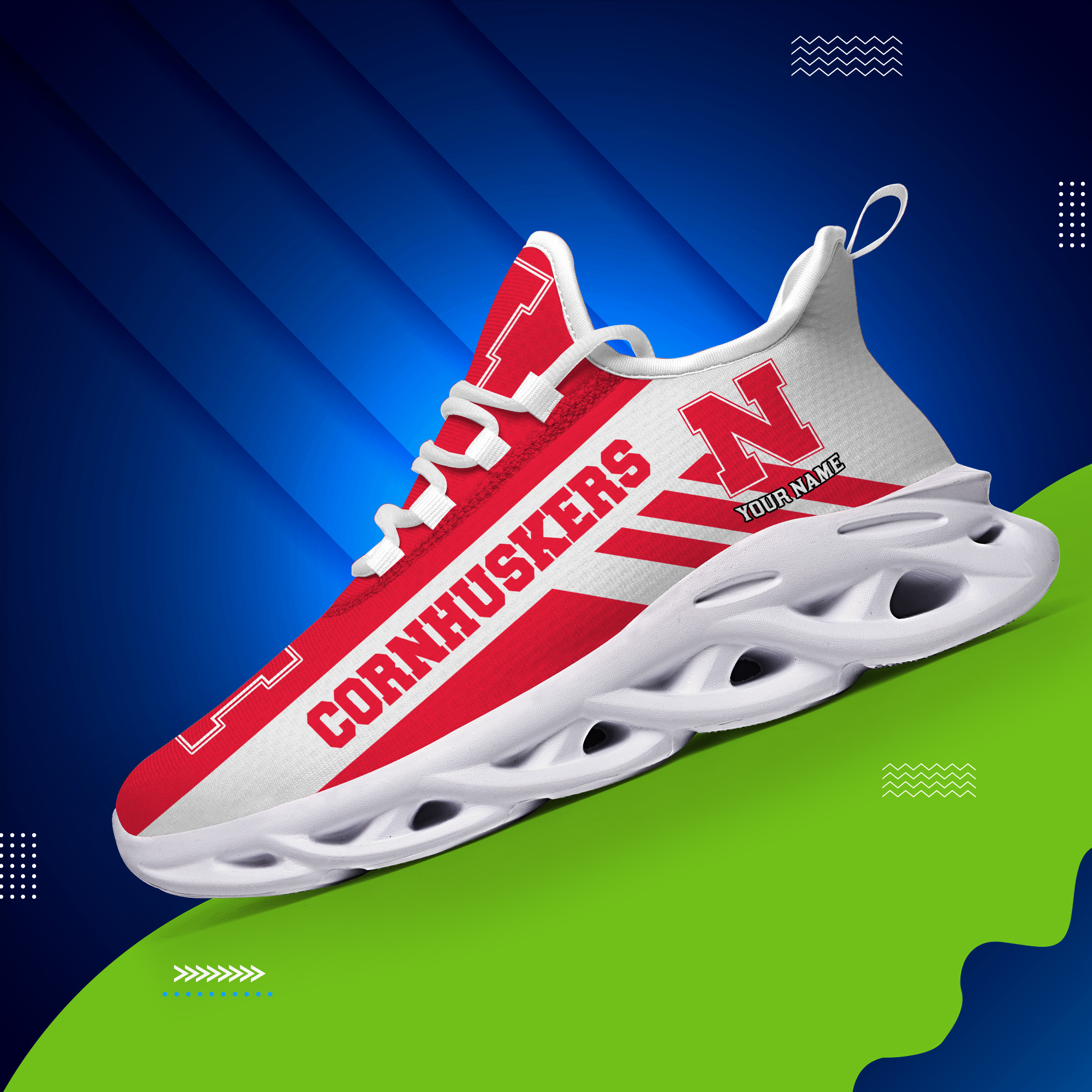 Nebraska Cornhuskers Custom Name PERSONALIZED MAX SOUL SHOES DS004