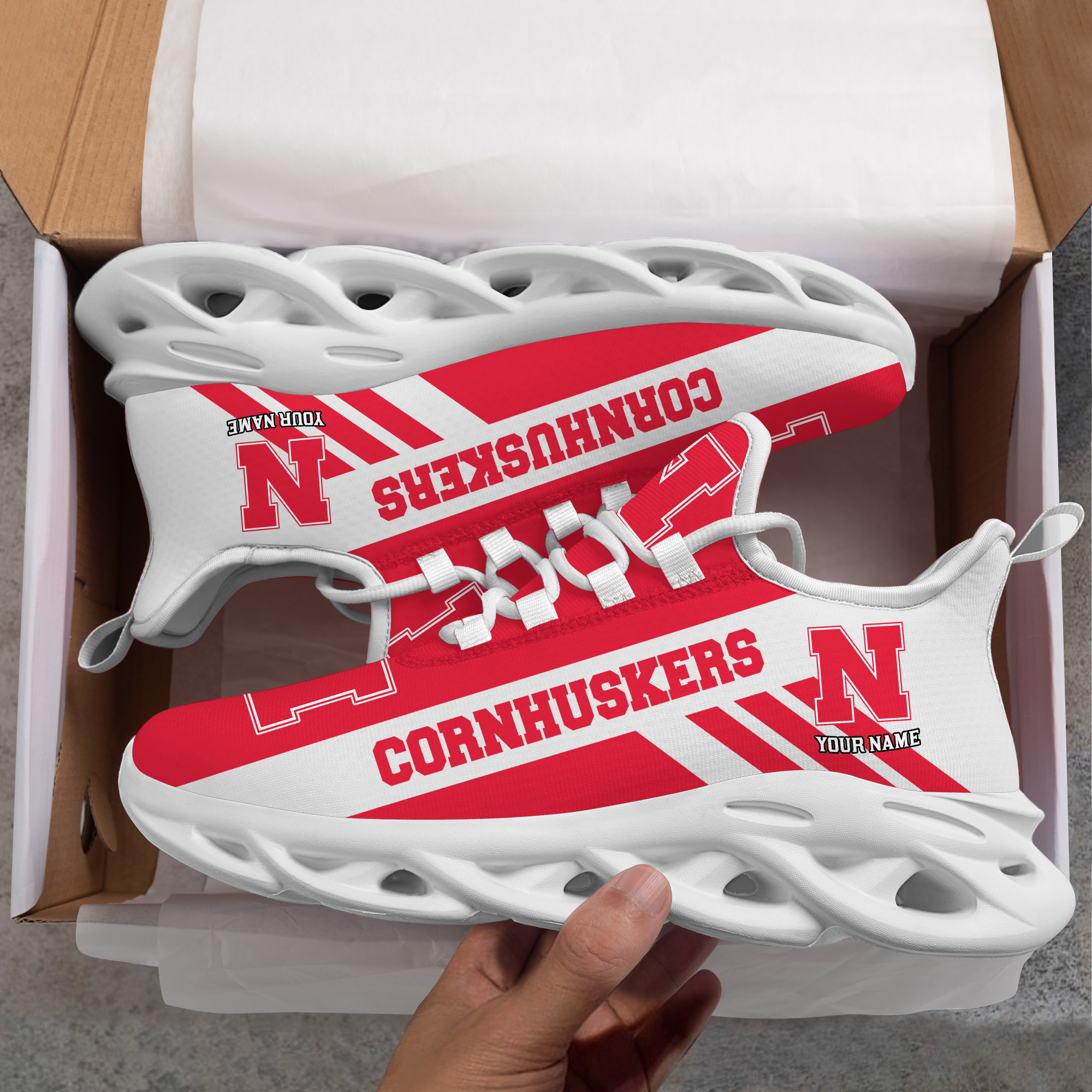 Nebraska Cornhuskers Custom Name PERSONALIZED MAX SOUL SHOES DS004