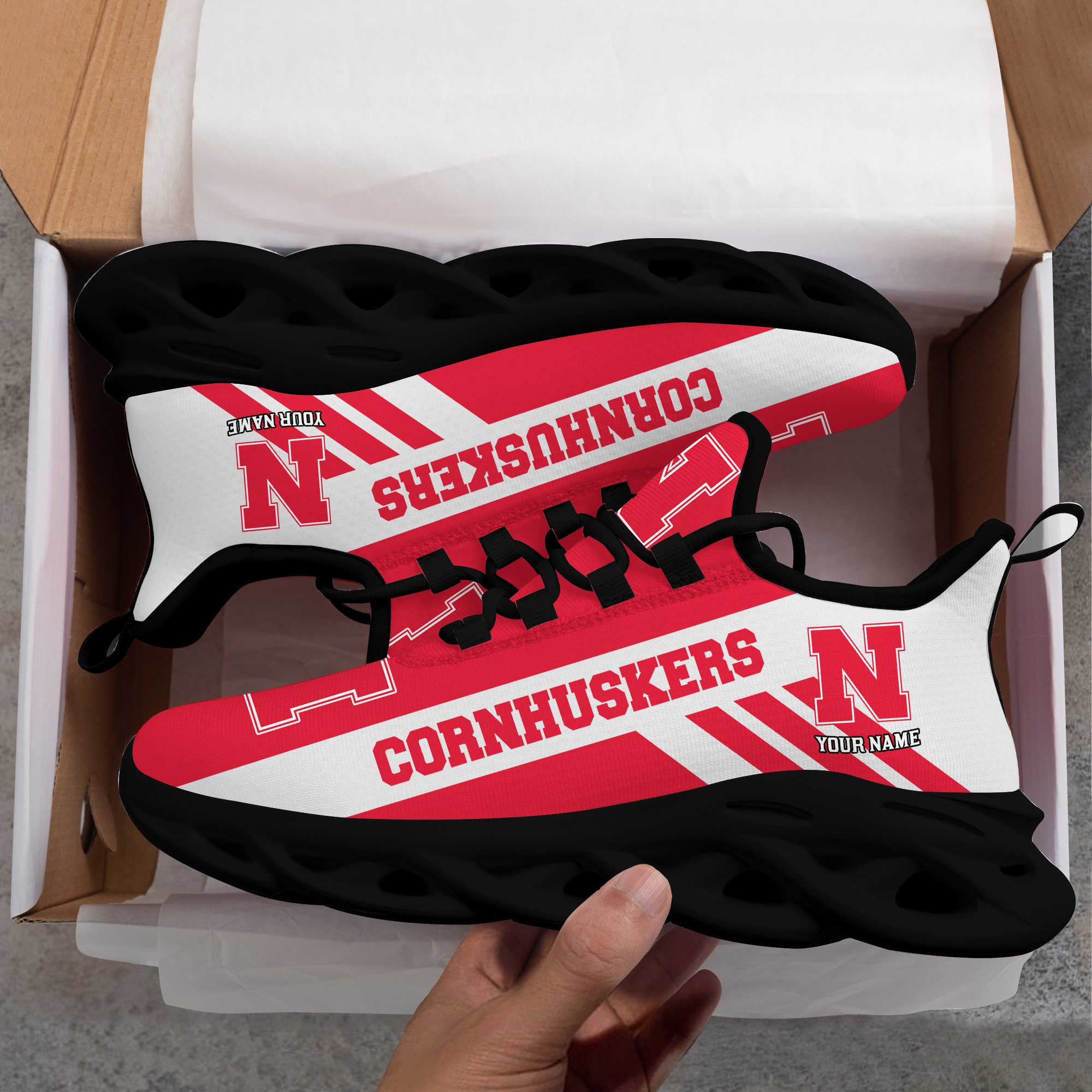 Nebraska Cornhuskers Custom Name PERSONALIZED MAX SOUL SHOES DS004