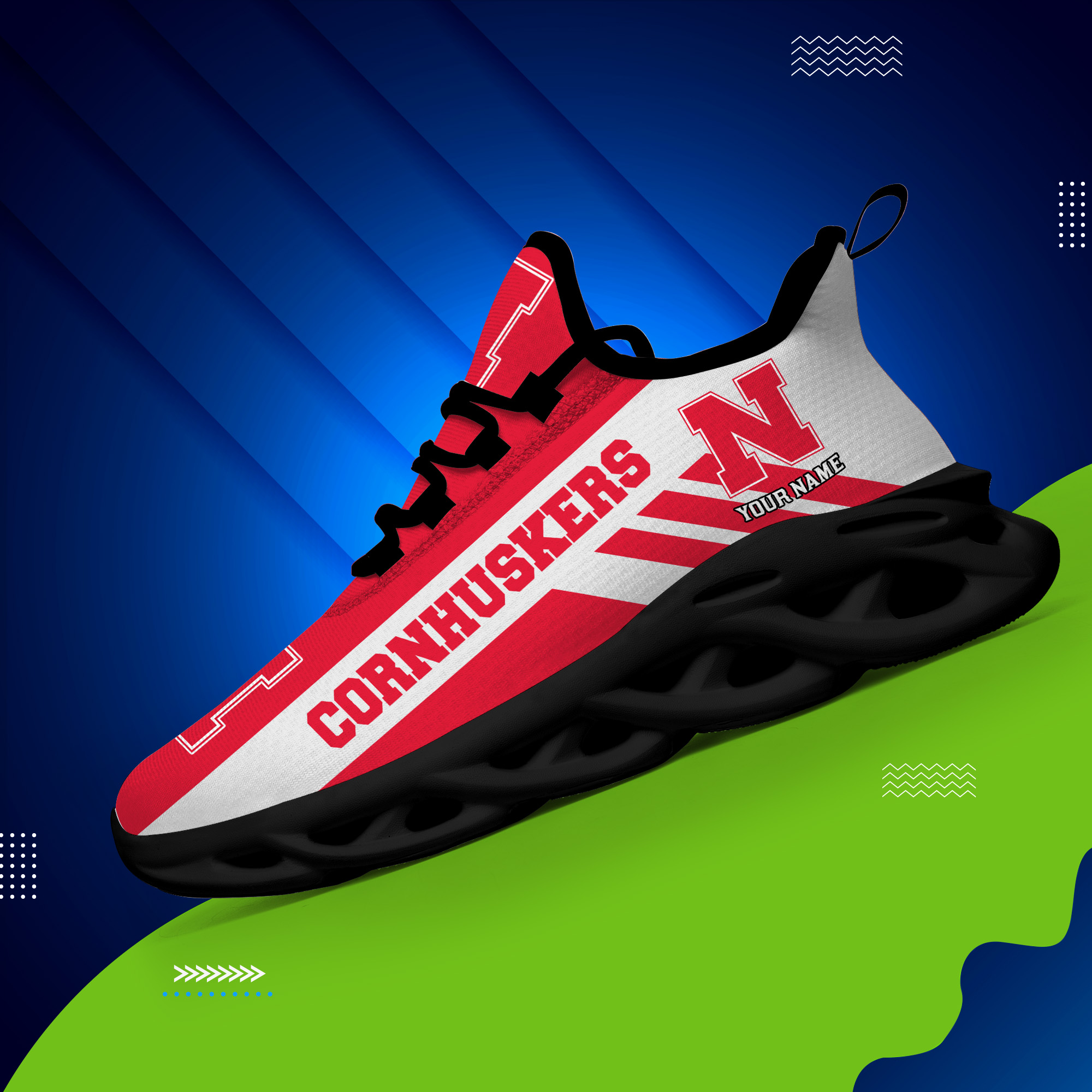 Nebraska Cornhuskers Custom Name PERSONALIZED MAX SOUL SHOES DS004