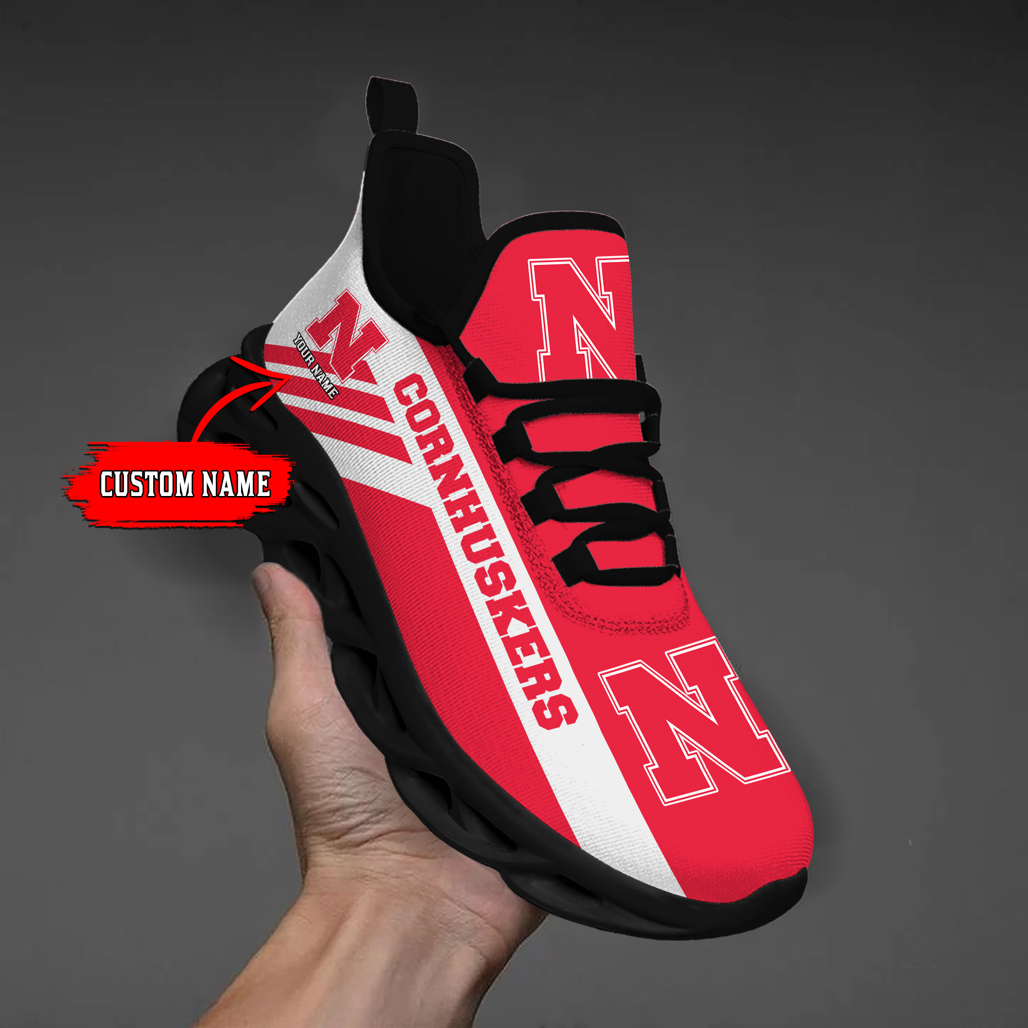 Nebraska Cornhuskers Custom Name PERSONALIZED MAX SOUL SHOES DS004