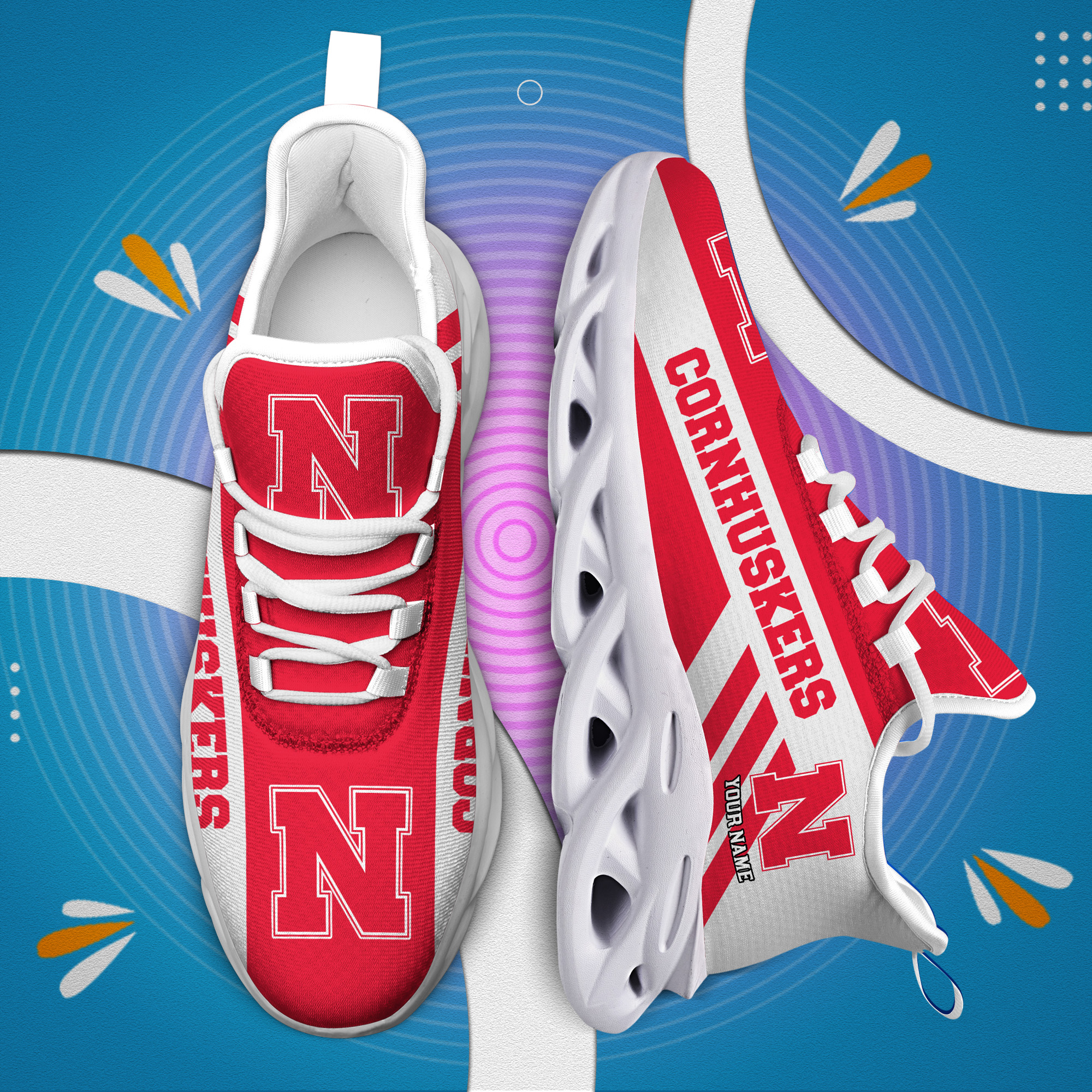 Nebraska Cornhuskers Custom Name PERSONALIZED MAX SOUL SHOES DS004