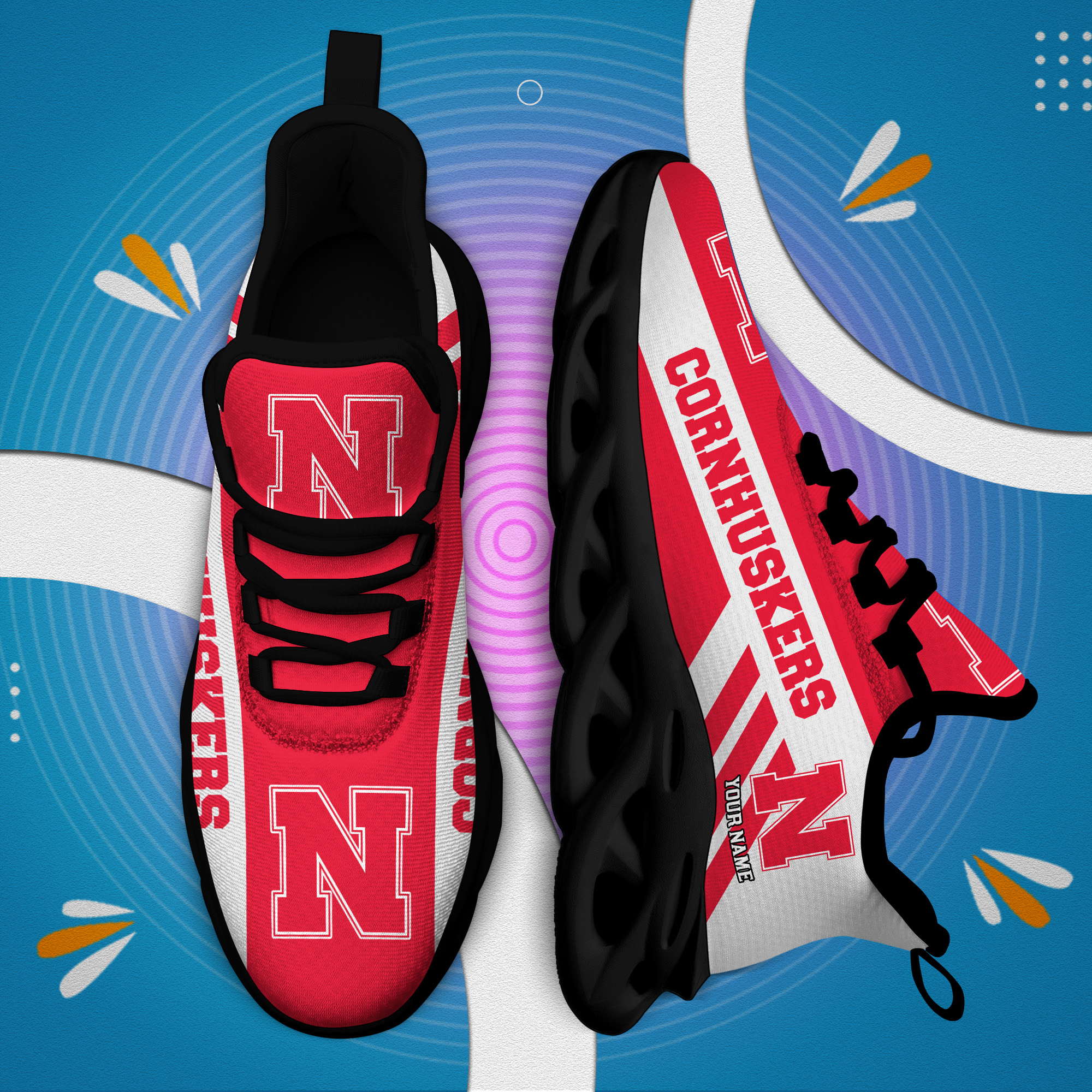 Nebraska Cornhuskers Custom Name PERSONALIZED MAX SOUL SHOES DS004
