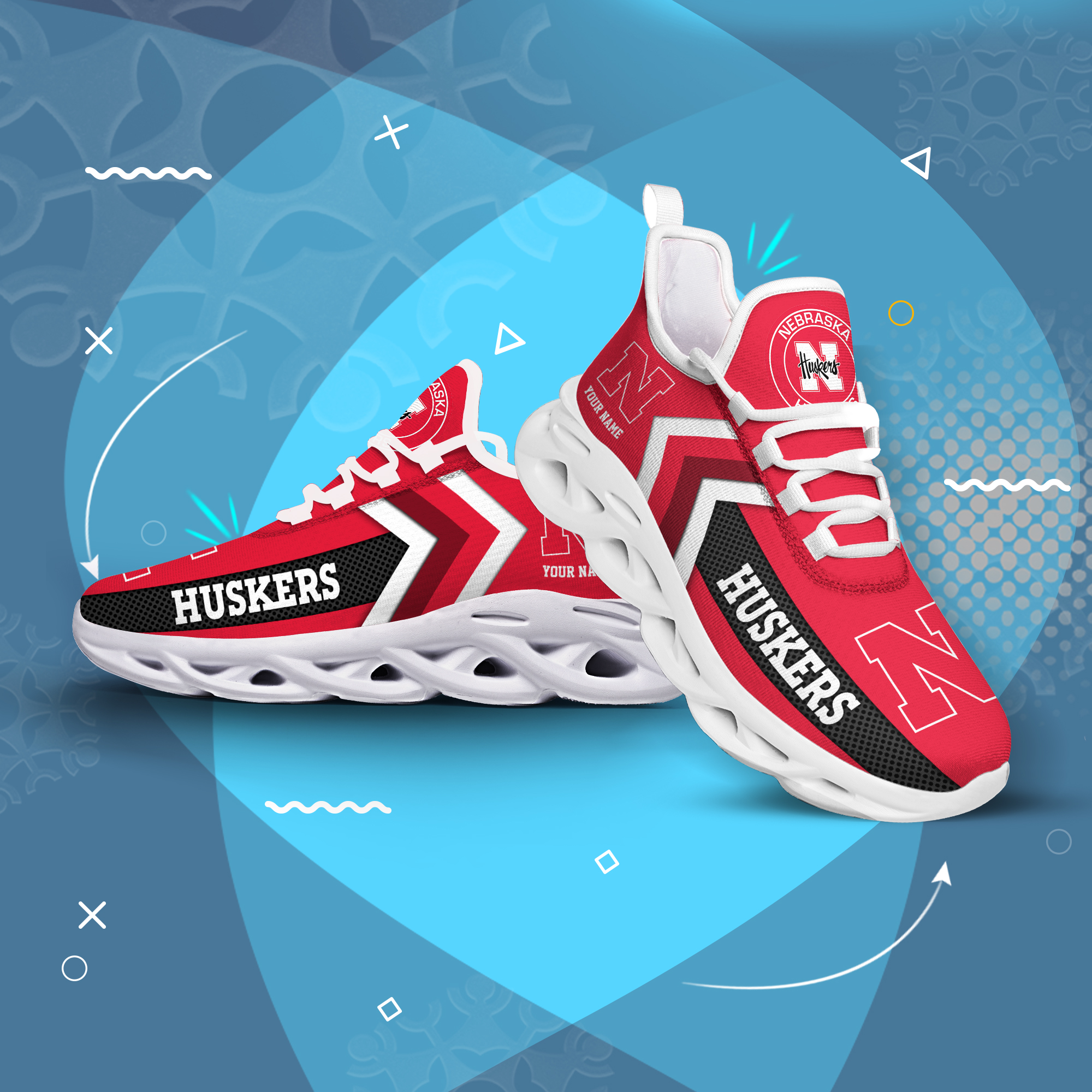 Nebraska Cornhuskers Personalized Custom Name Max Soul Shoes DS003