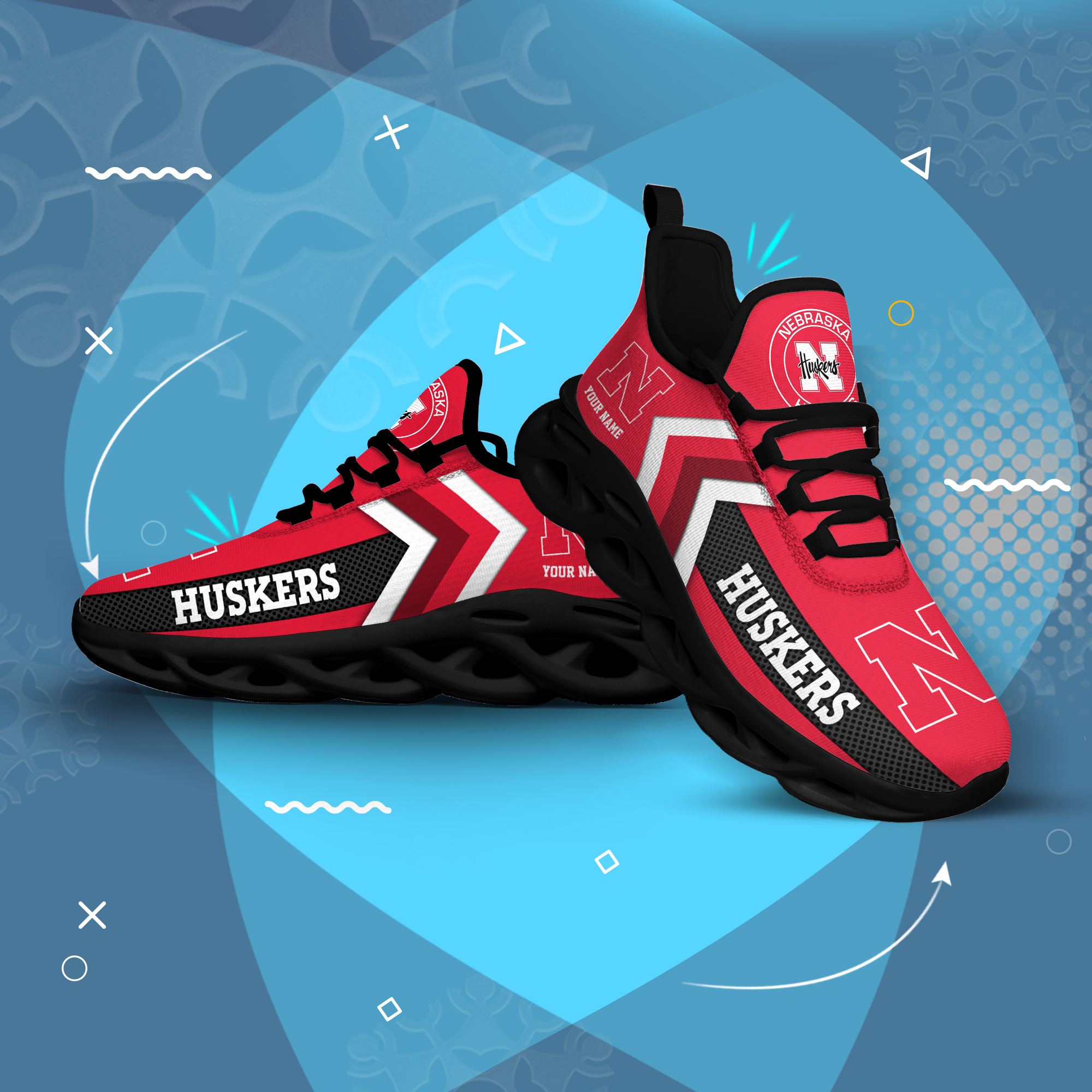 Nebraska Cornhuskers Personalized Custom Name Max Soul Shoes DS003