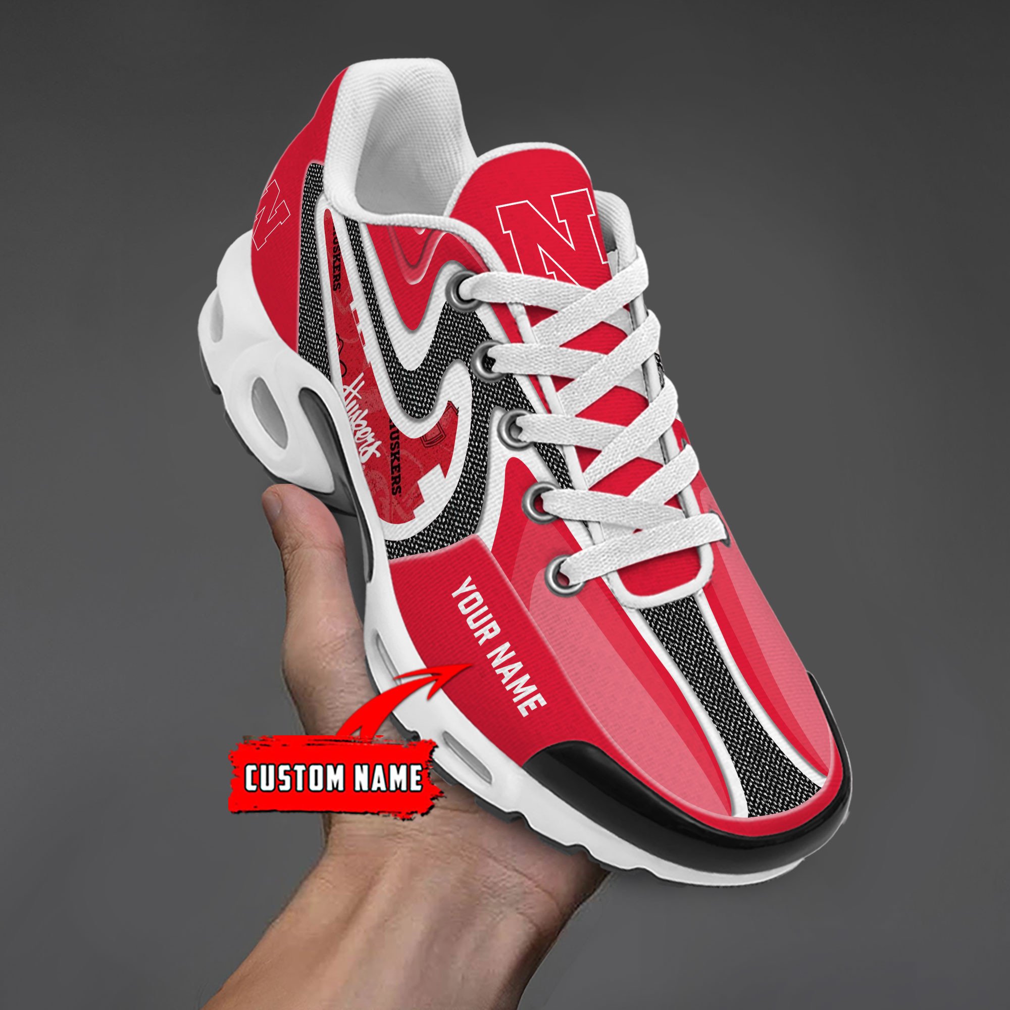 Nebraska Cornhuskers Personalized Name Team Checkmark Logo Mix Colors Stitch Line TN Shoes Air Cushion Sneakers