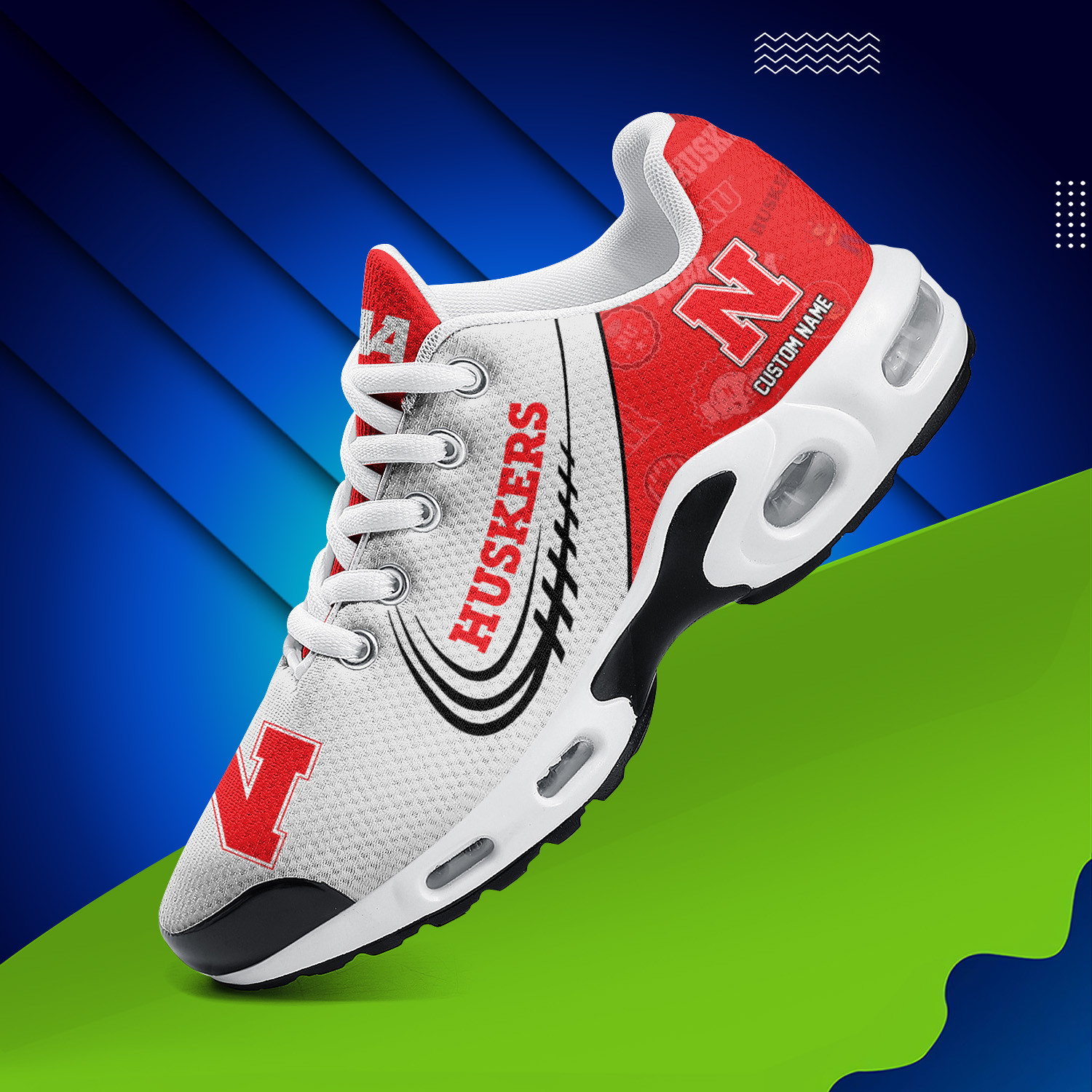 Nebraska Cornhuskers Personalized Name Team Logo Mix Colors Stitch Line TN Air Max Shoes Air Cushion Sneakers
