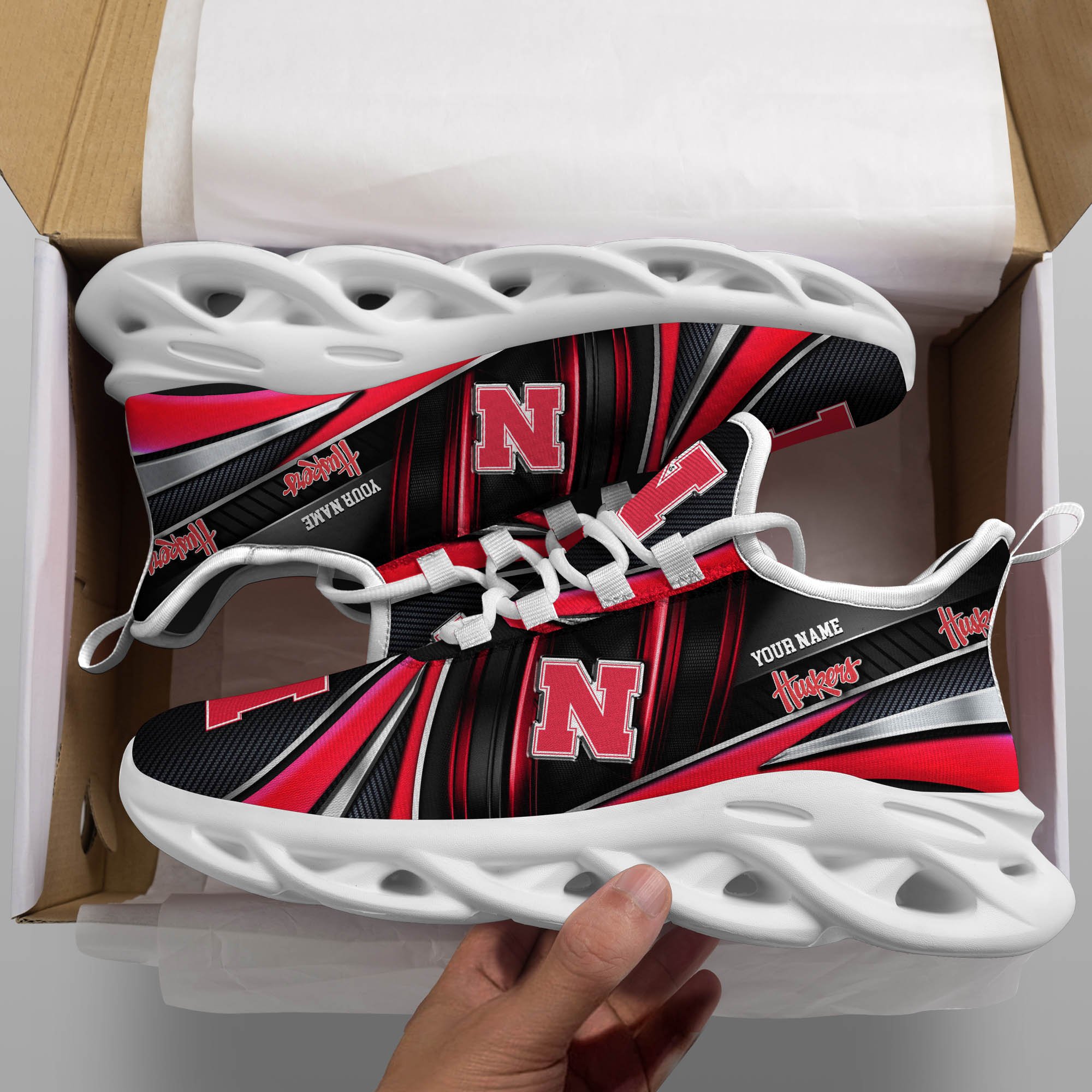 Nebraska Cornhuskers White C Sneakers 2026 Version Personalized Your Name, Sport Team Sneakers, Sport Gifts PH892
