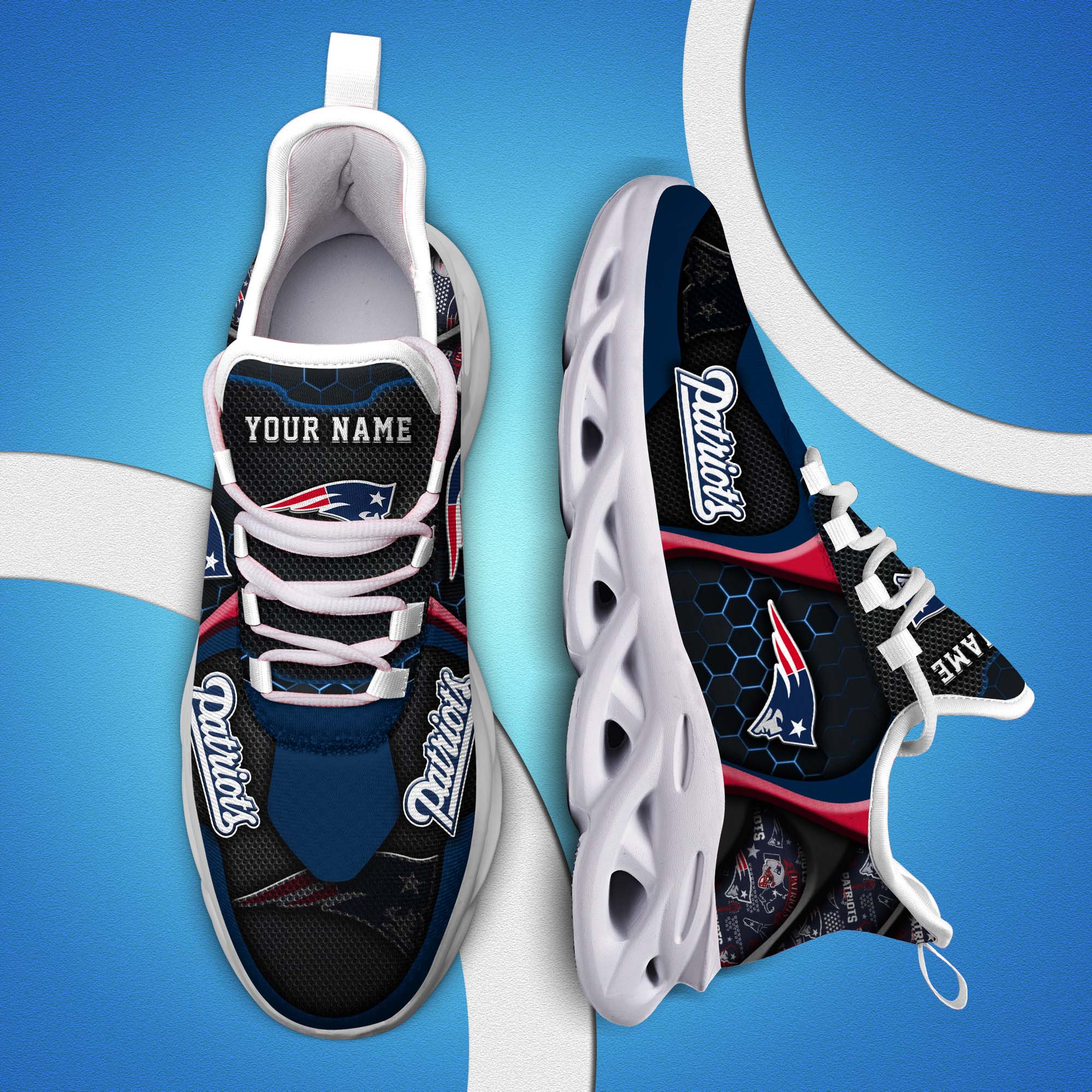 New England Patriots White C Sneakers 2026 Version Personalized Your Name 432