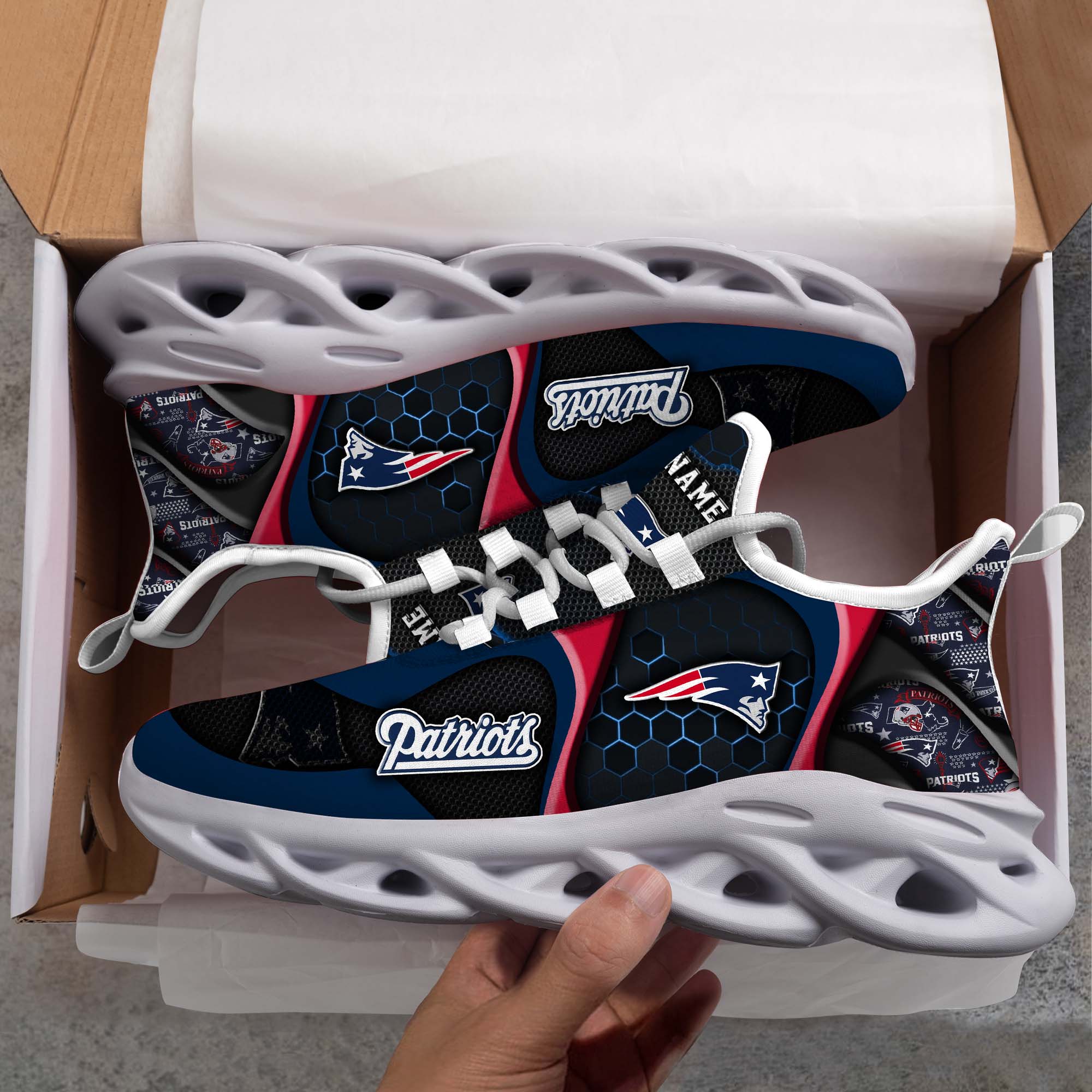 New England Patriots White C Sneakers 2026 Version Personalized Your Name 432