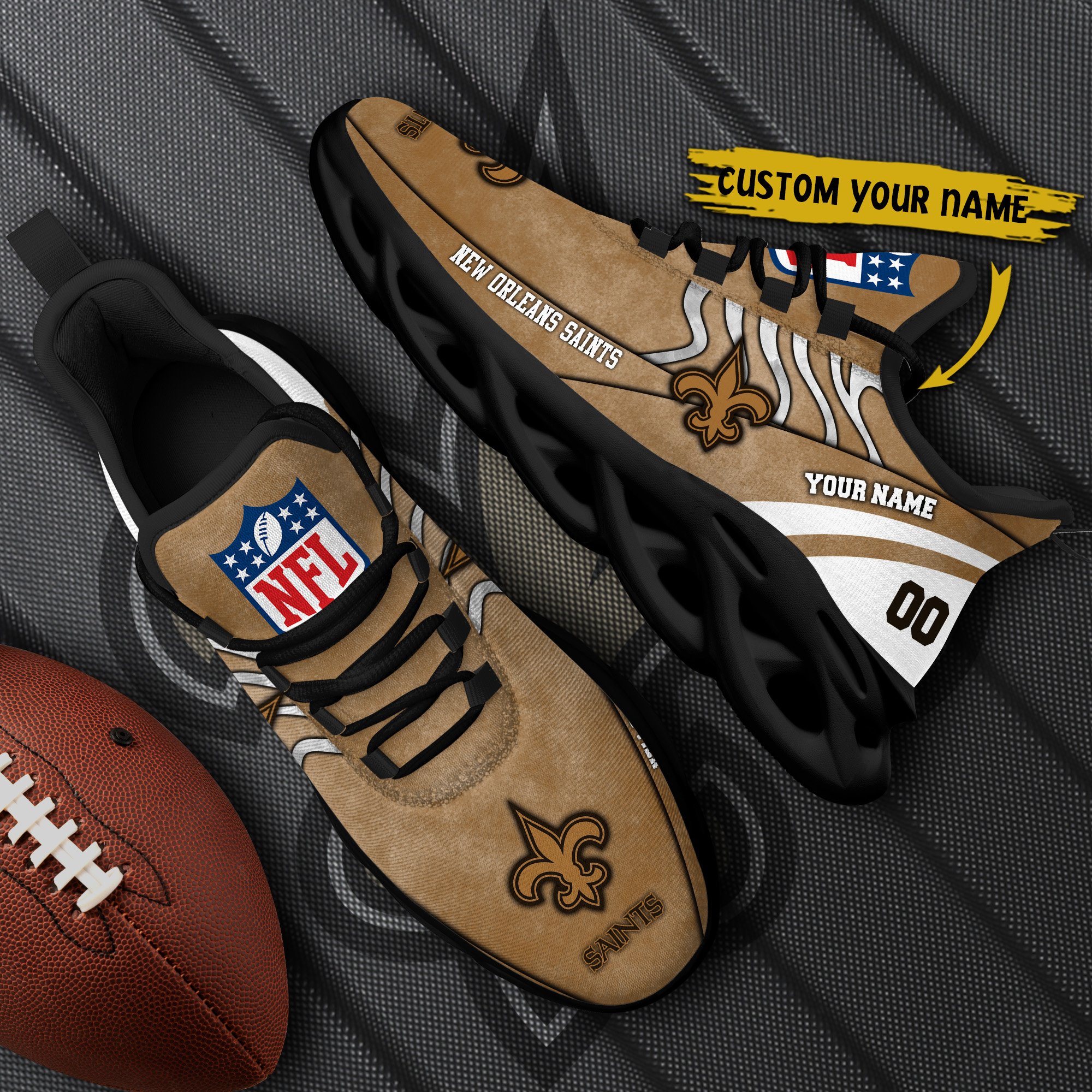 New Orleans Saints Black Max Soul Shoes 2026 Versions Custom Your Name And Number 264