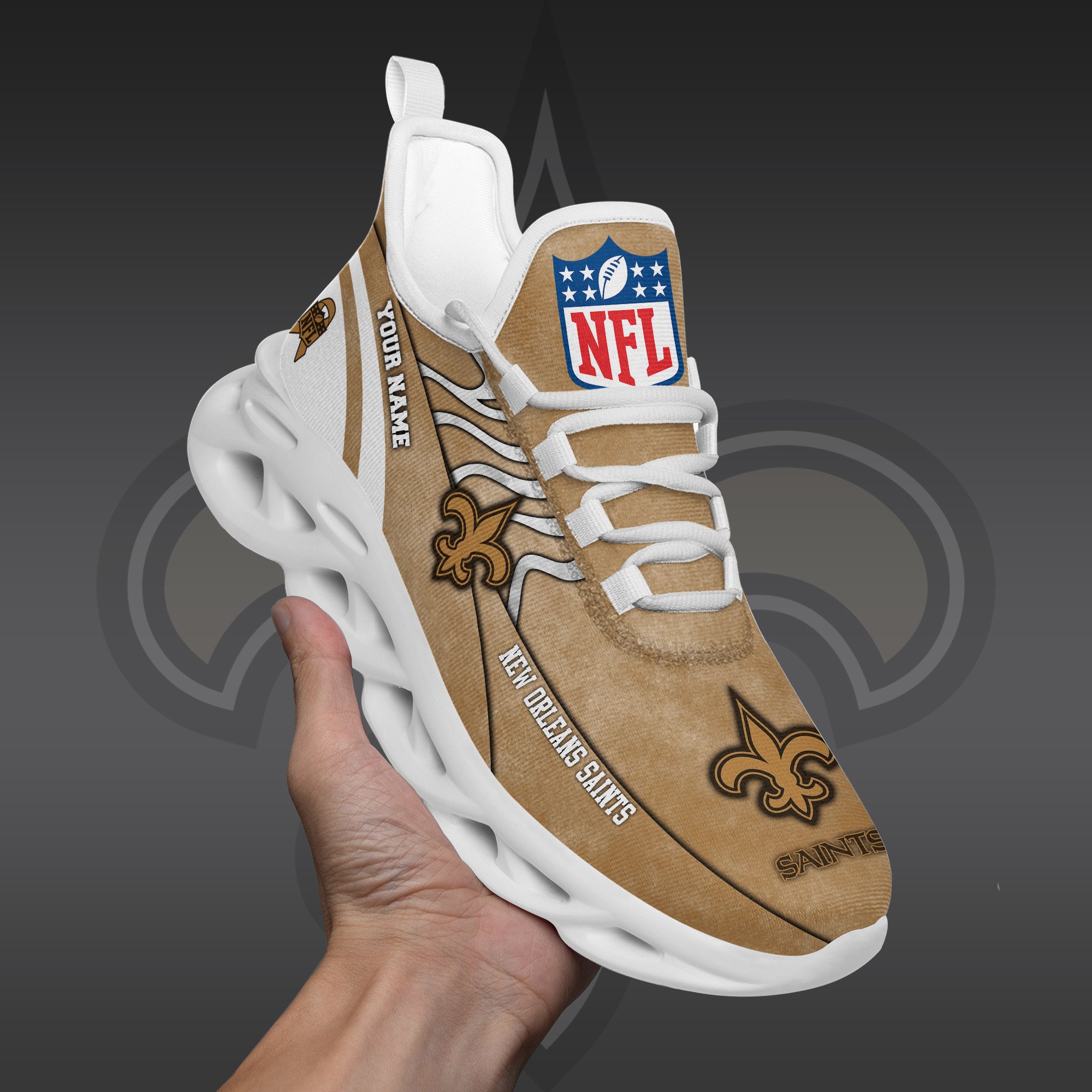 New Orleans Saints Black Max Soul Shoes 2026 Versions Custom Your Name And Number 264