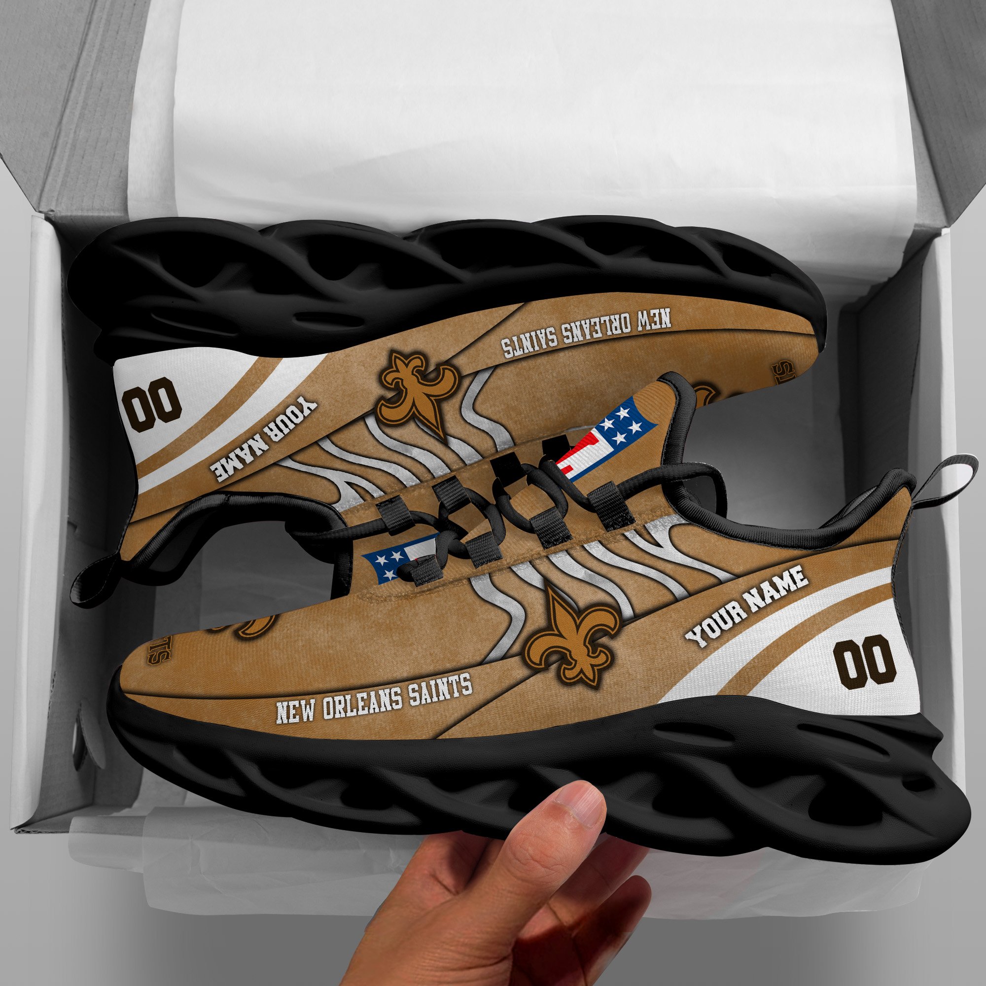 New Orleans Saints Black Max Soul Shoes 2026 Versions Custom Your Name And Number 264