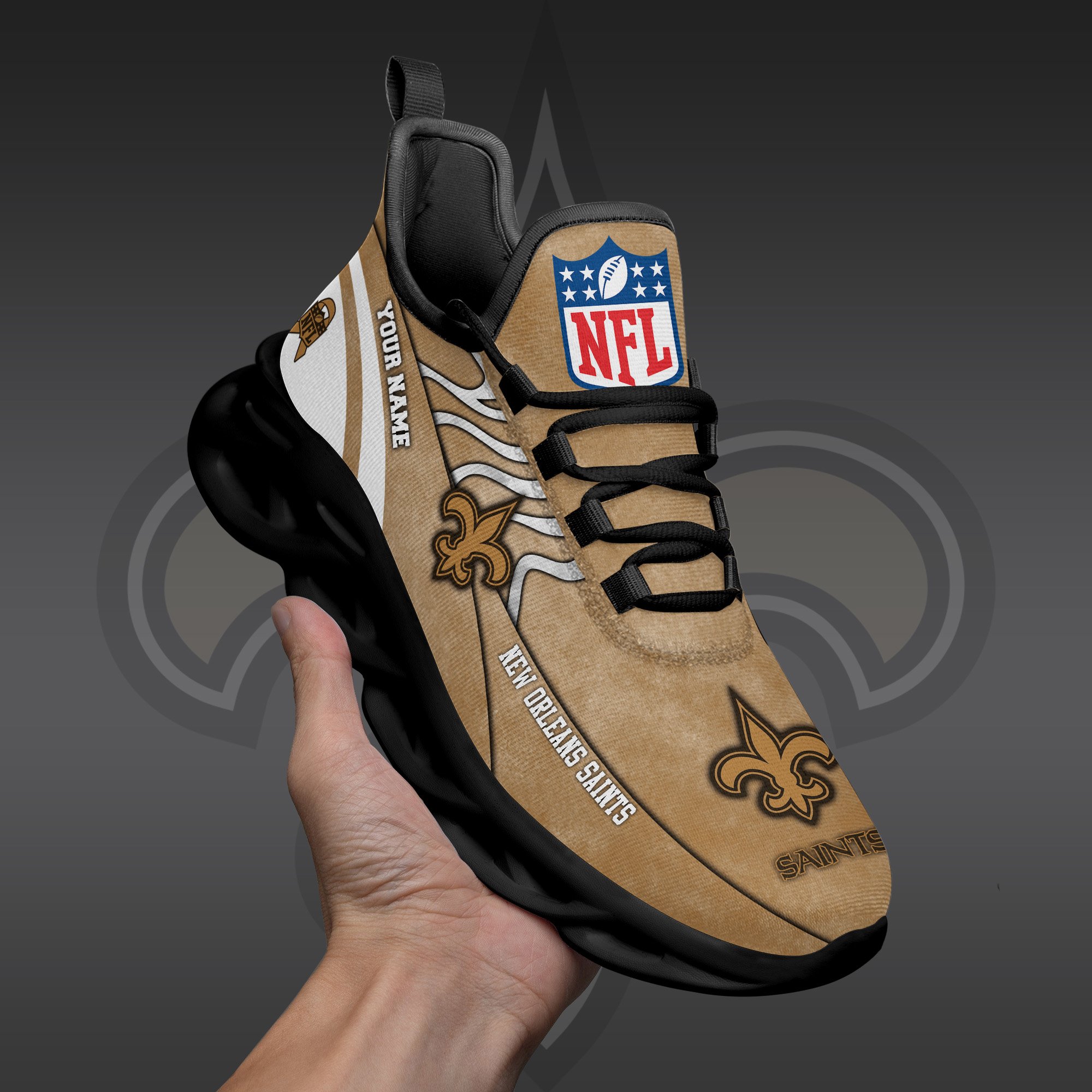 New Orleans Saints Black Max Soul Shoes 2026 Versions Custom Your Name And Number 264