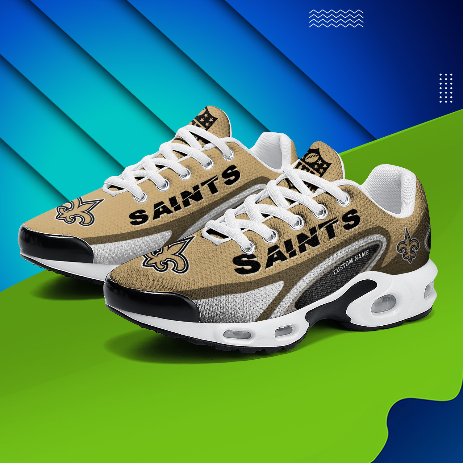New Orleans Saints Personalized Name Team Logo Mix Colors Oval Line TN Shoes Air Cushion Sneakers