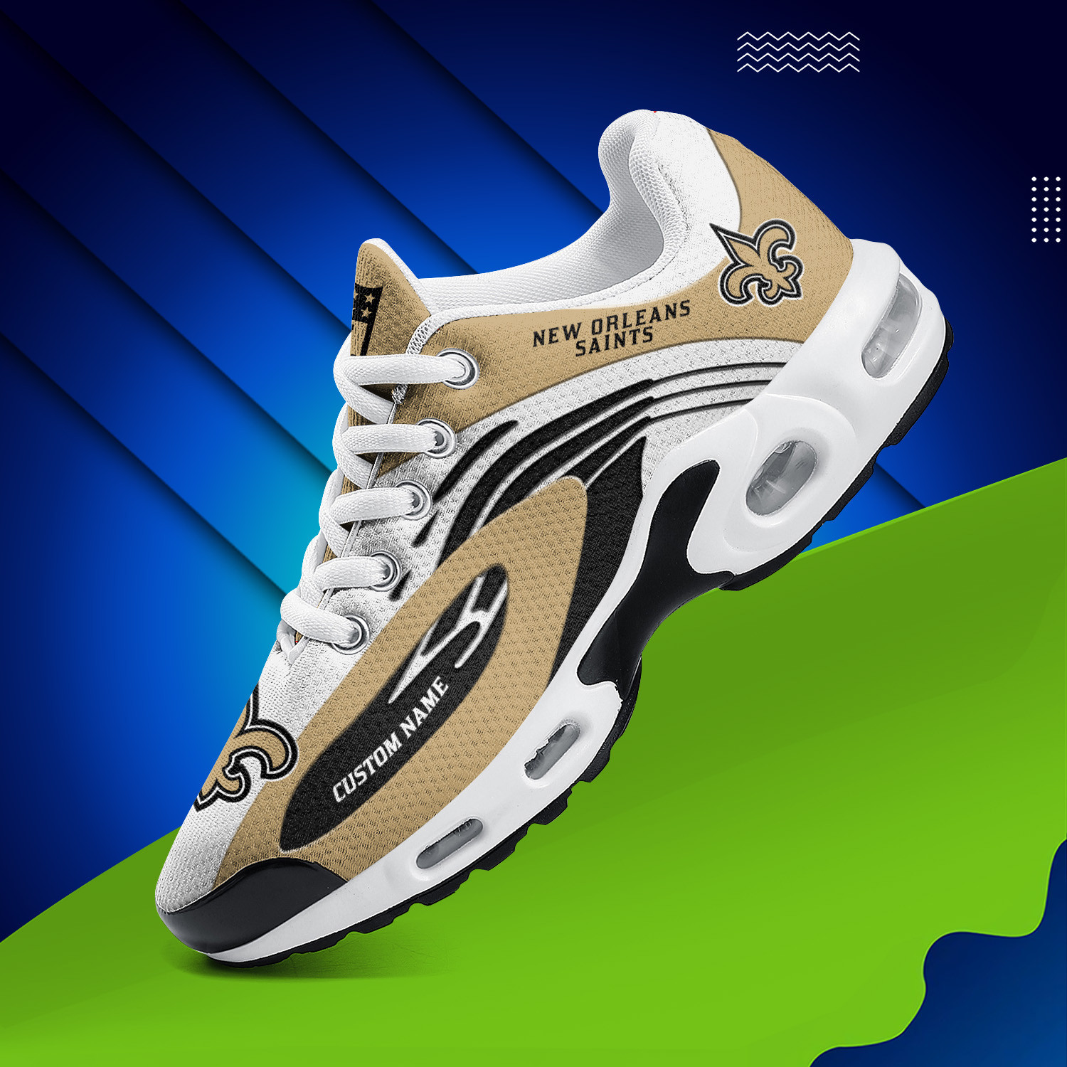 New Orleans Saints Personalized Name Team Logo Mix Colors Wave Line TN Air Max Shoes Air Cushion Sneakers