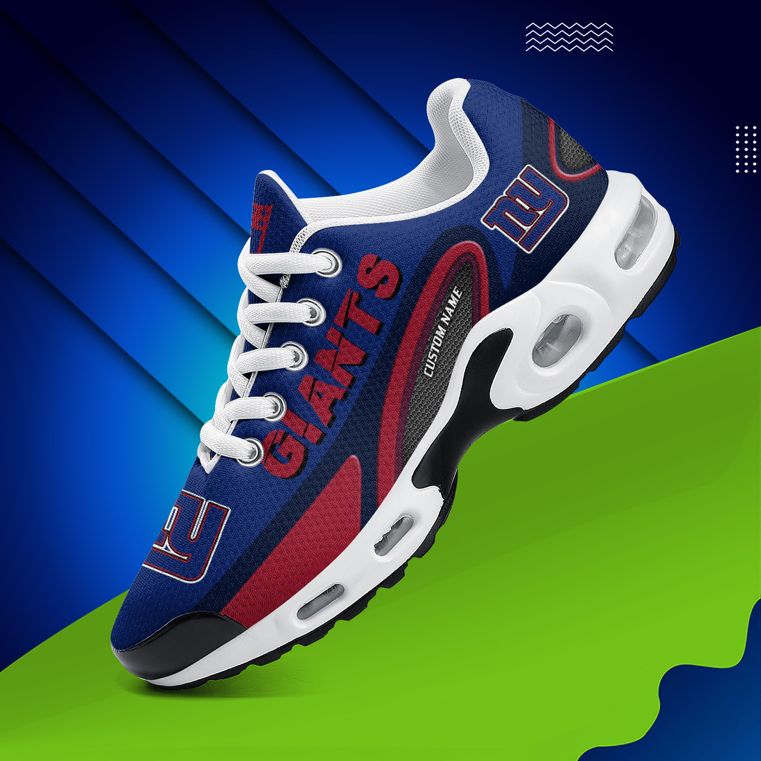 New York Giants Personalized Name Team Logo Mix Colors Oval Line TN Air Max Shoes Air Cushion Sneakers