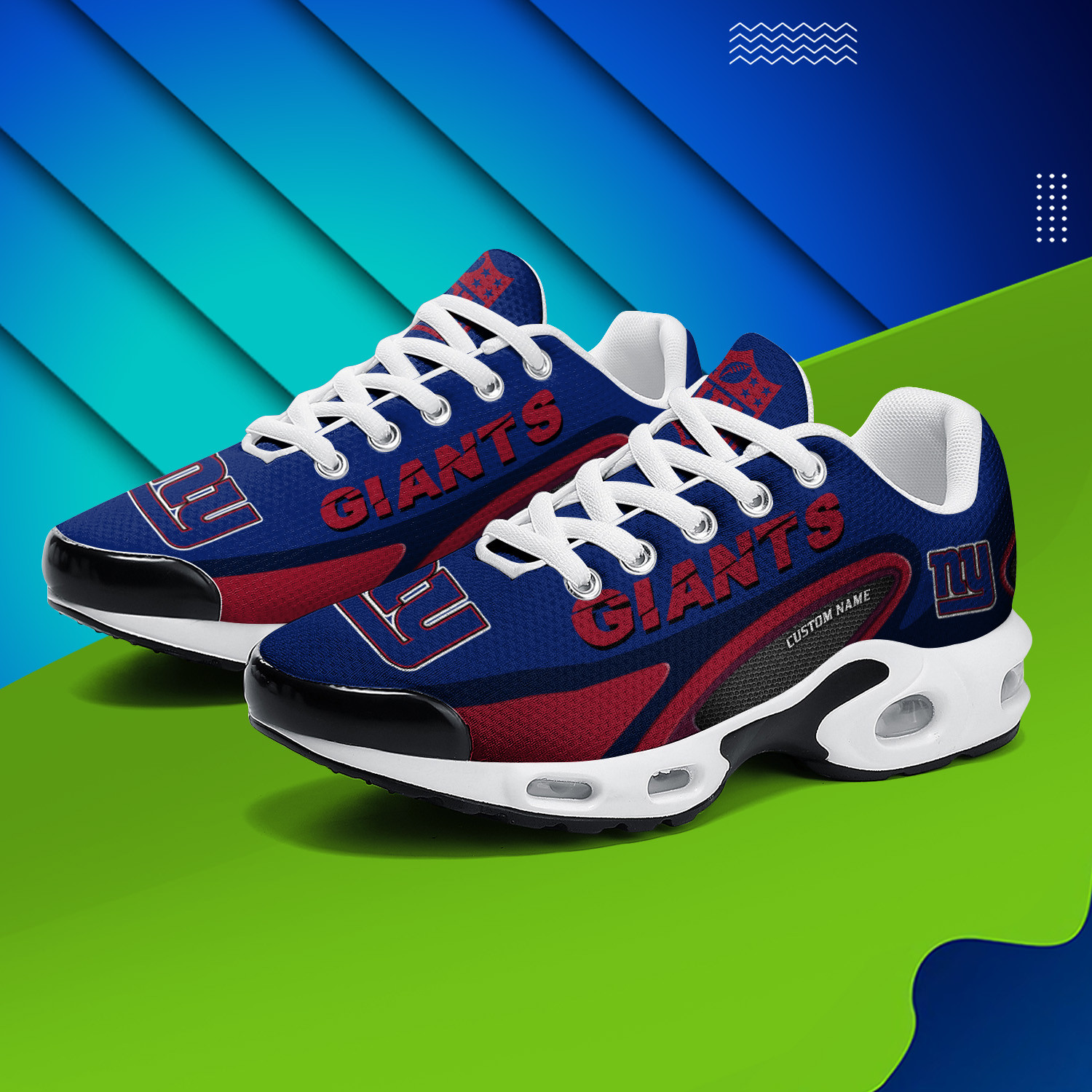 New York Giants Personalized Name Team Logo Mix Colors Oval Line TN Air Max Shoes Air Cushion Sneakers