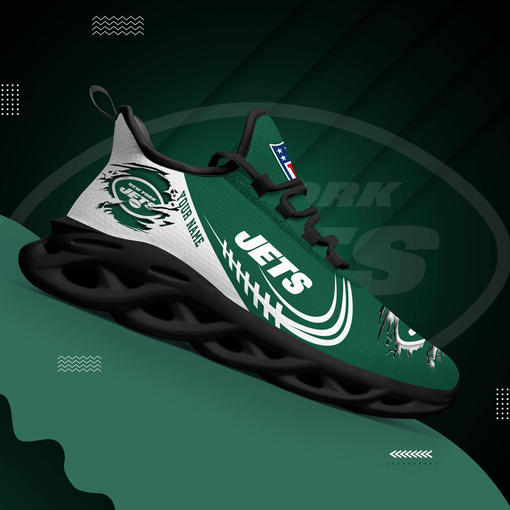 New York Jets Black Max Soul Shoes 2026 Versions Custom Name 003