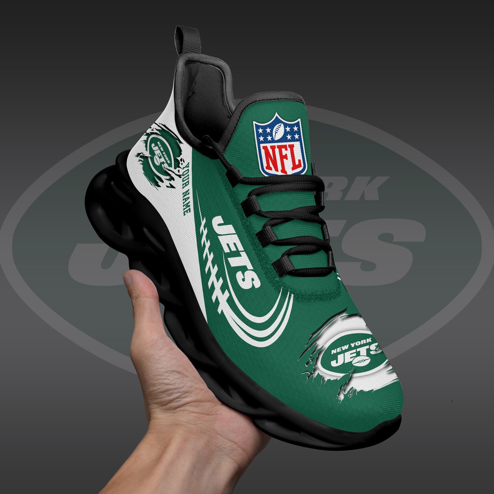 New York Jets Black Max Soul Shoes 2026 Versions Custom Name 003