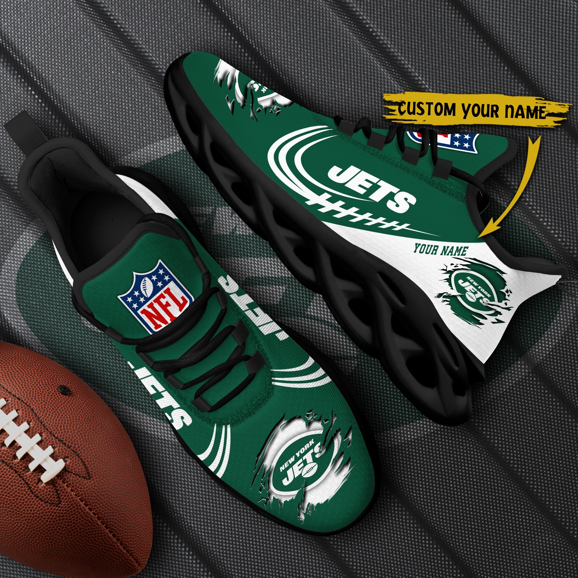 New York Jets Black Max Soul Shoes 2026 Versions Custom Name 003