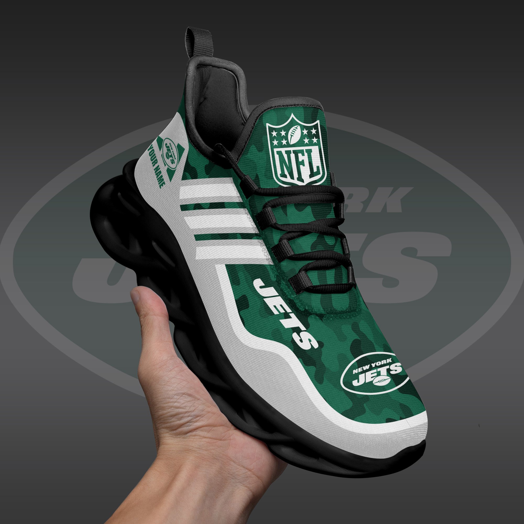 New York Jets Black Max Soul Shoes 2026 Versions Custom Name 430