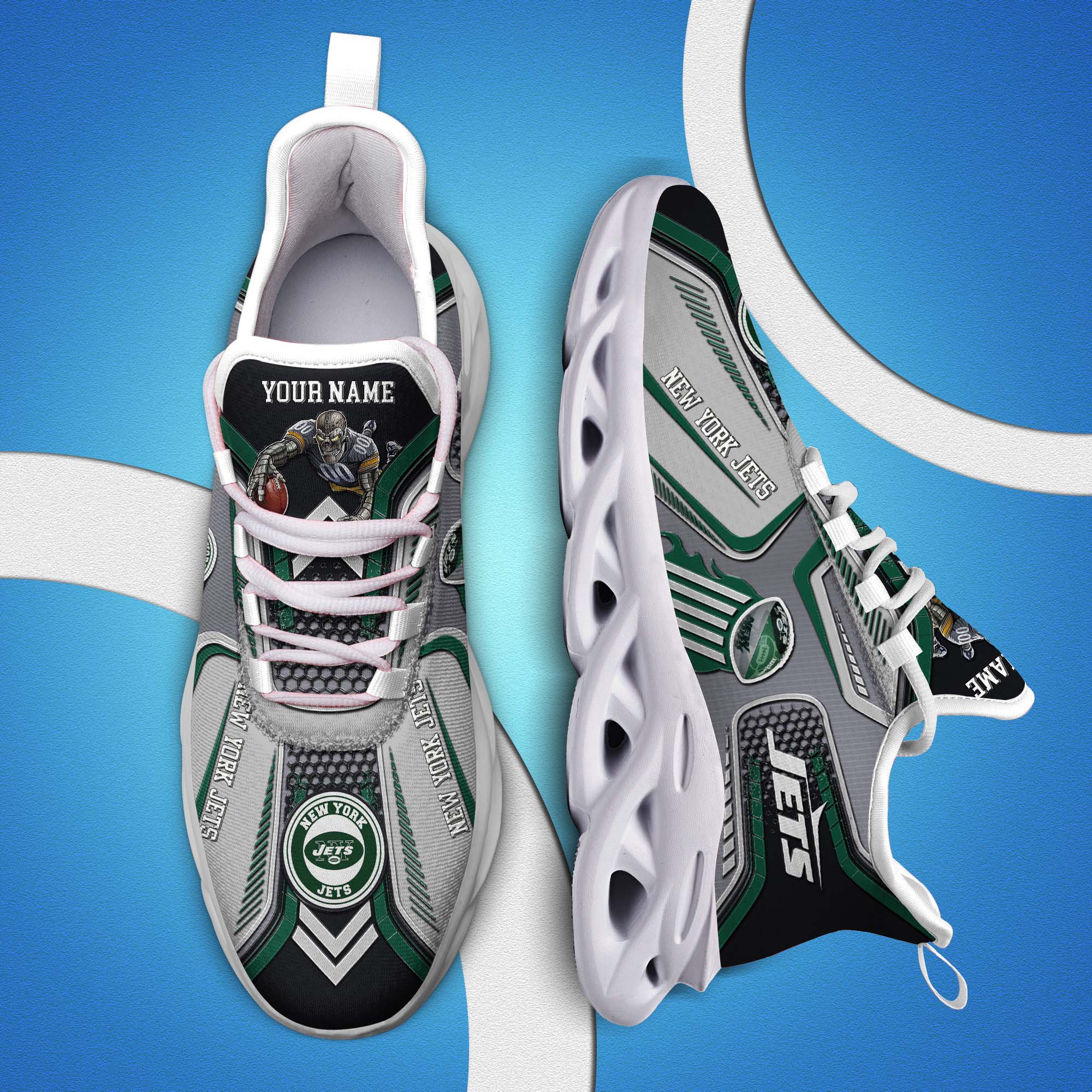 New York Jets White C Sneakers 2026 Version Personalized Your Name, Sport Sneakers , Sport Gifts PH605