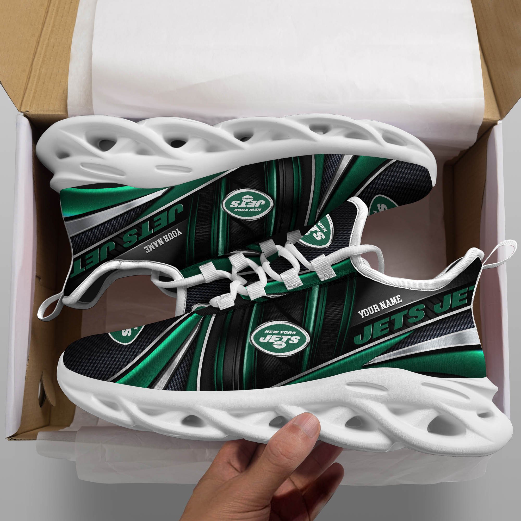 New York Jets White C Sneakers 2026 Version Personalized Your Name, Sport Team Sneakers, Sport Gifts PH892