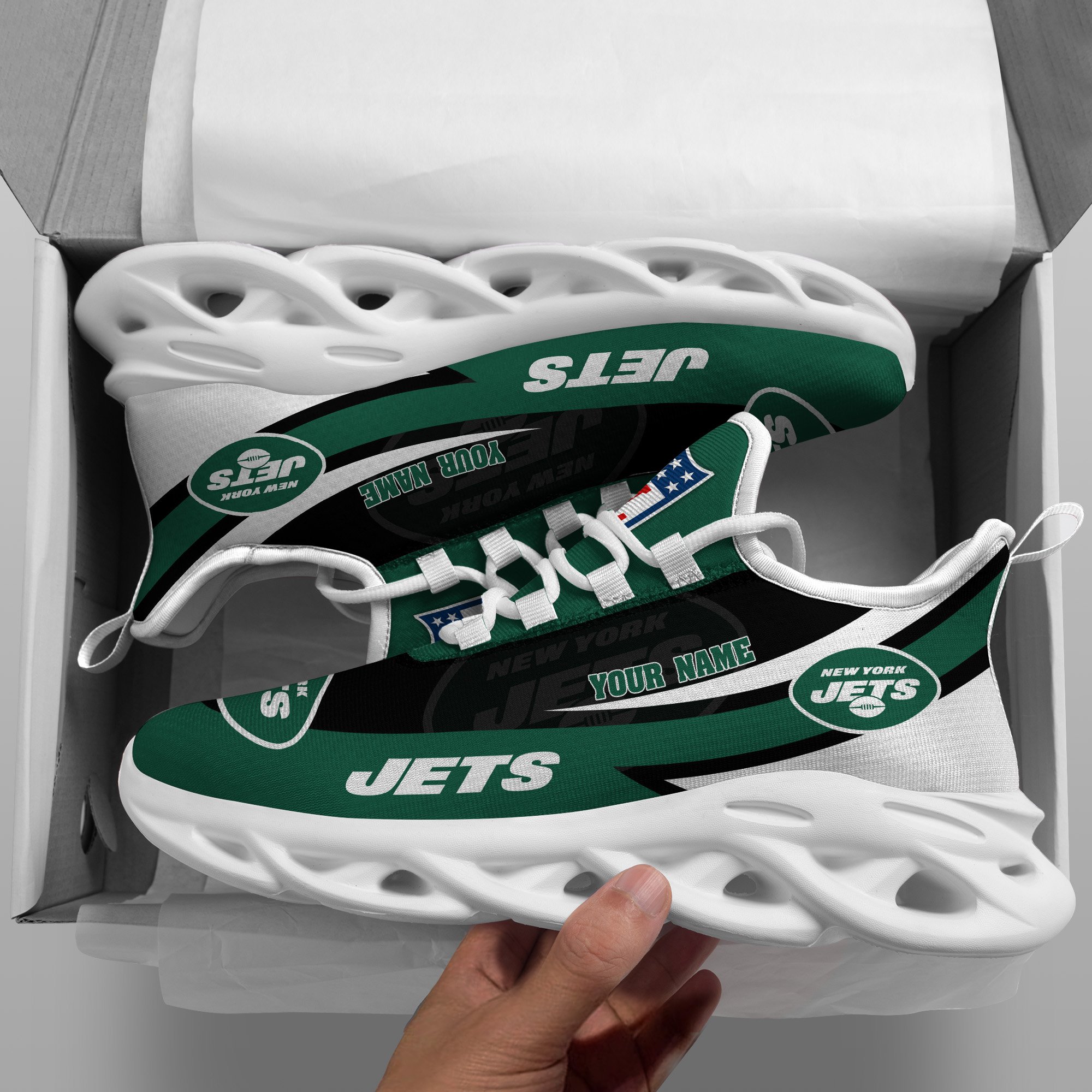 New York Jets White Max Soul Shoes 2026 Versions Custom Your Name, Sports Gift For Fan, Sport Gifts PH410