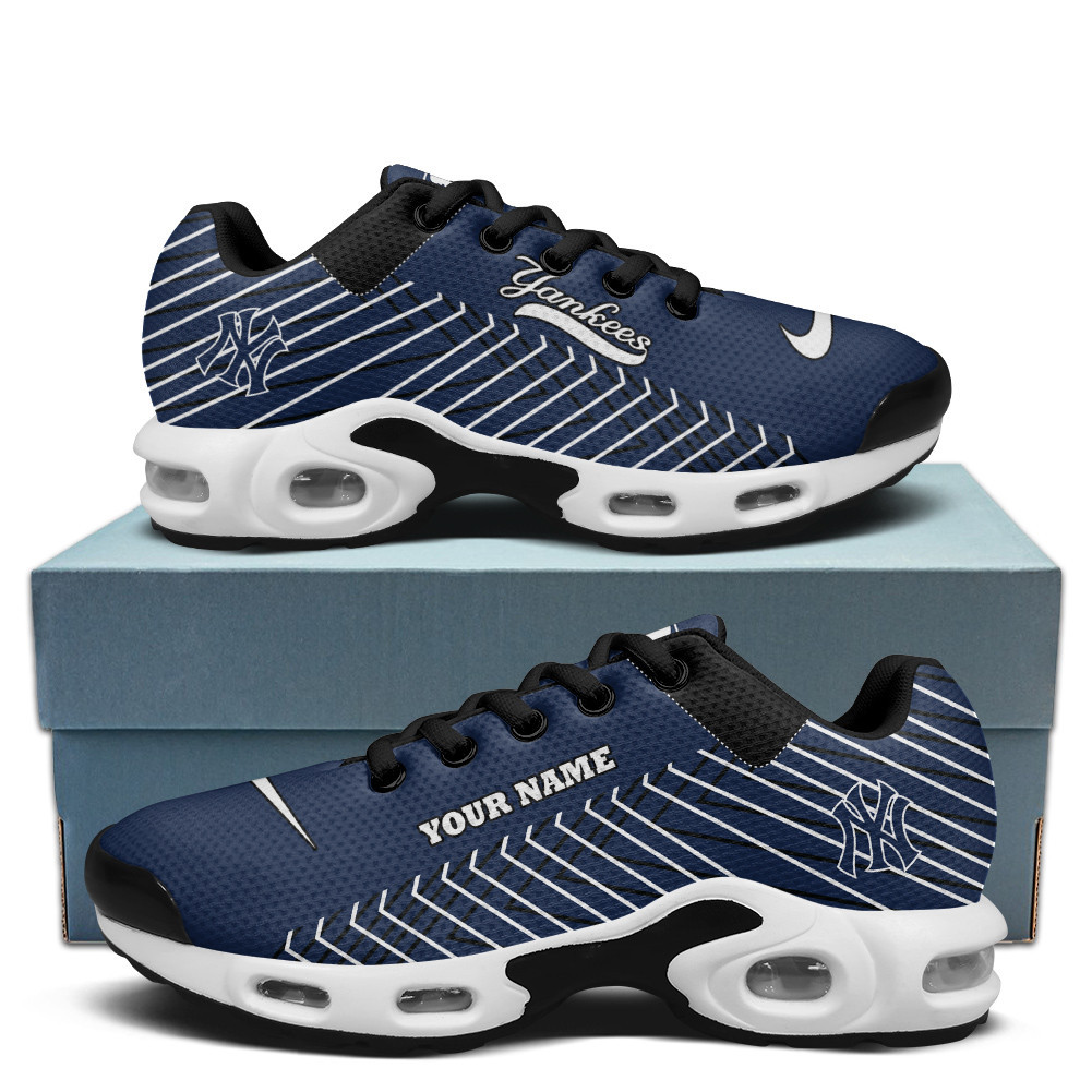 New York Yankees Personalized Name Team Colors Jagged Lines TN Air Max Shoes Air Cushion Sneakers