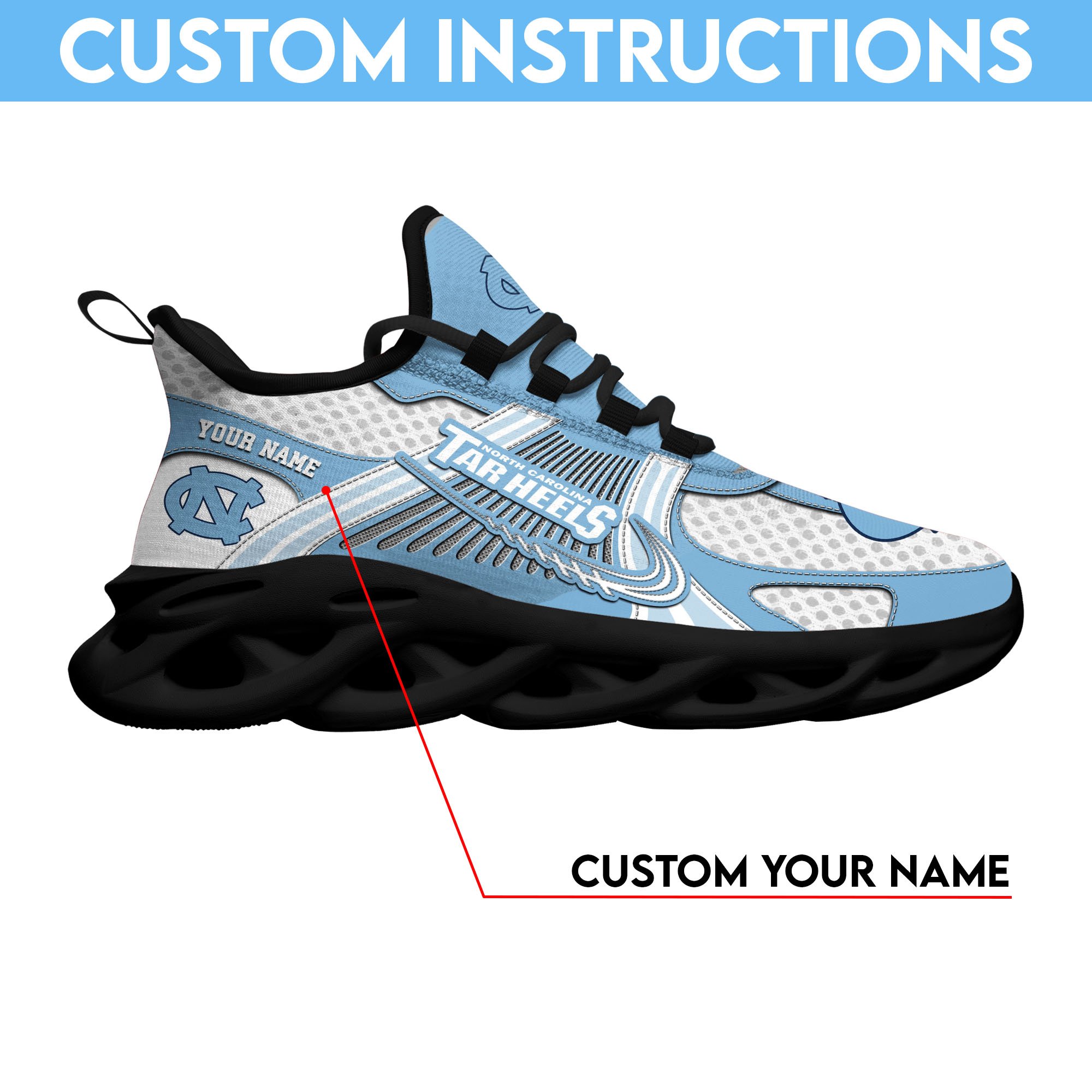North Carolina Tar Heels Clunky Sneakers Custom Your Name, Sport Sneakers ETRG-62343