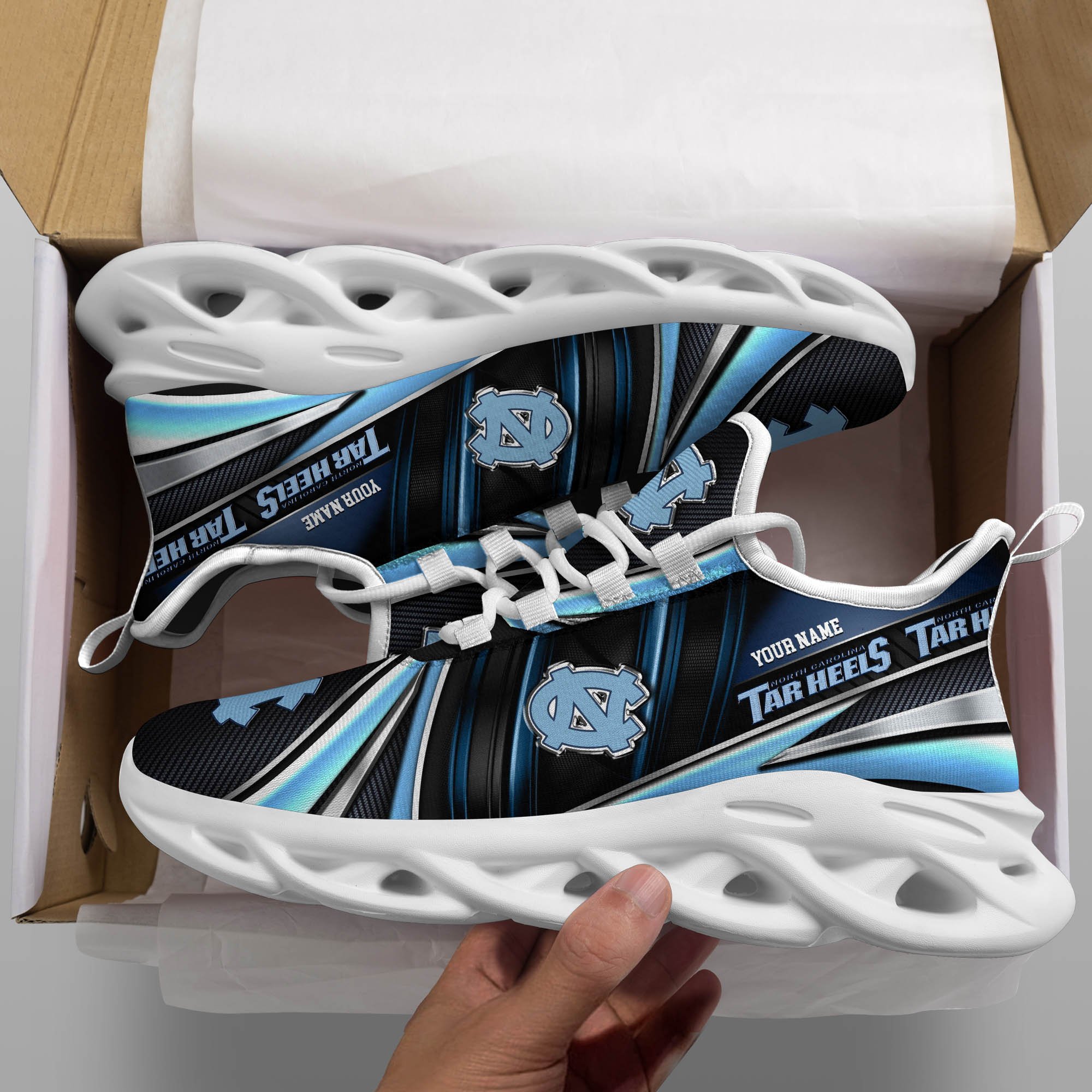 North Carolina Tar Heels White C Sneakers 2026 Version Personalized Your Name, Sport Team Sneakers, Sport Gifts PH892